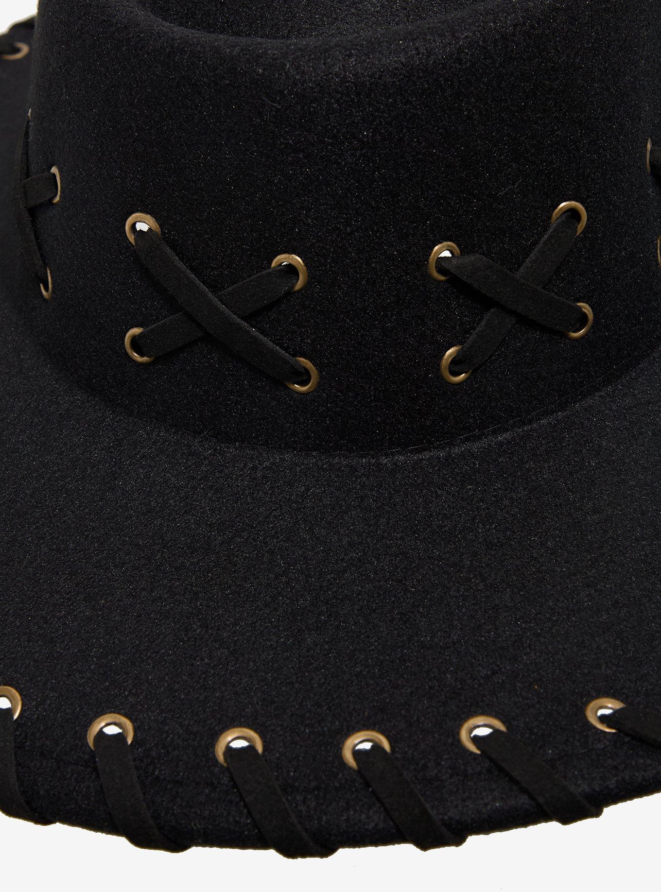 Cross Lace Grommet Wide Brim Hat, , alternate