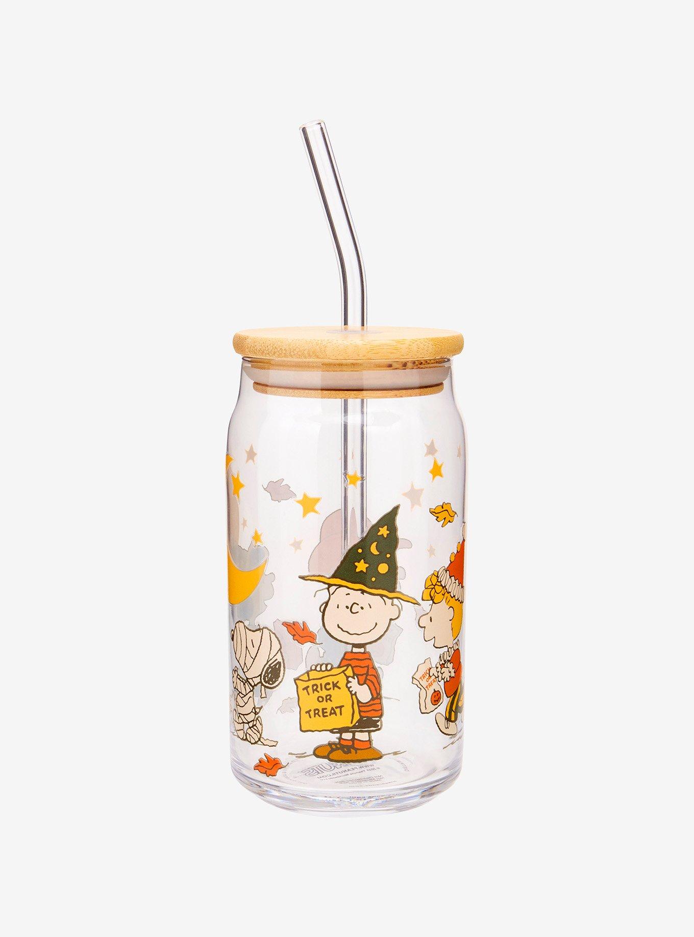 Peanuts Characters Halloween Costumes Glass Cup with Straw, , alternate