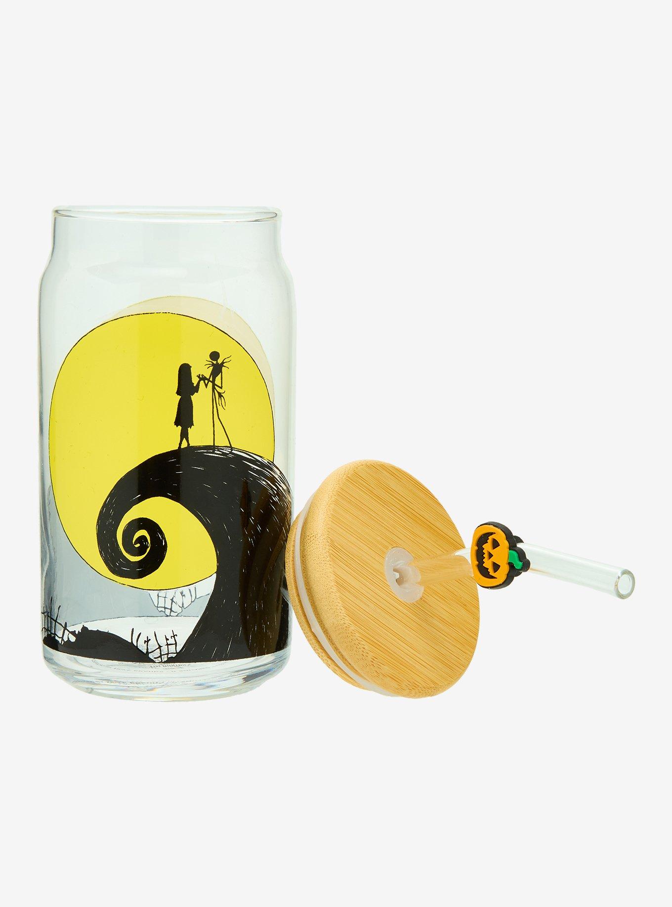 Disney The Nightmare Before Christmas Spiral Hill Silhouette Glass Cup with Straw