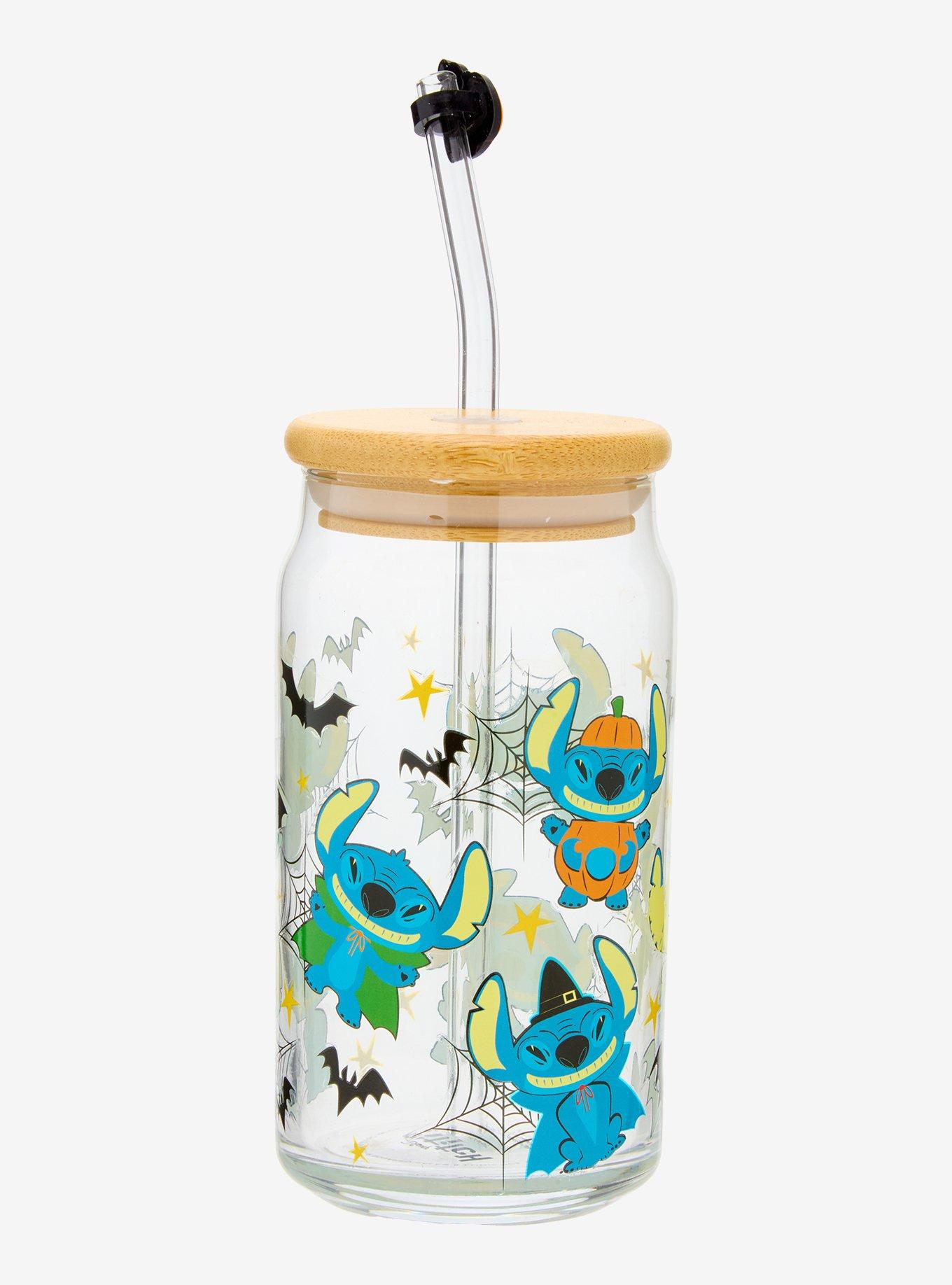 Disney Lilo & Stitch Costume Stitch Allover Print Glass Cup with Straw & Charm, , hi-res