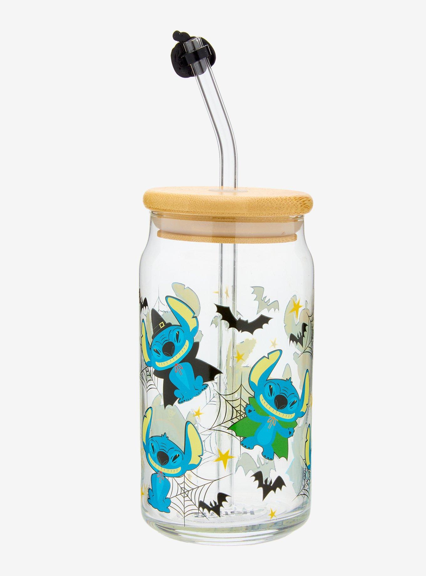 Disney Lilo & Stitch Costume Stitch Allover Print Glass Cup with Straw & Charm, , alternate