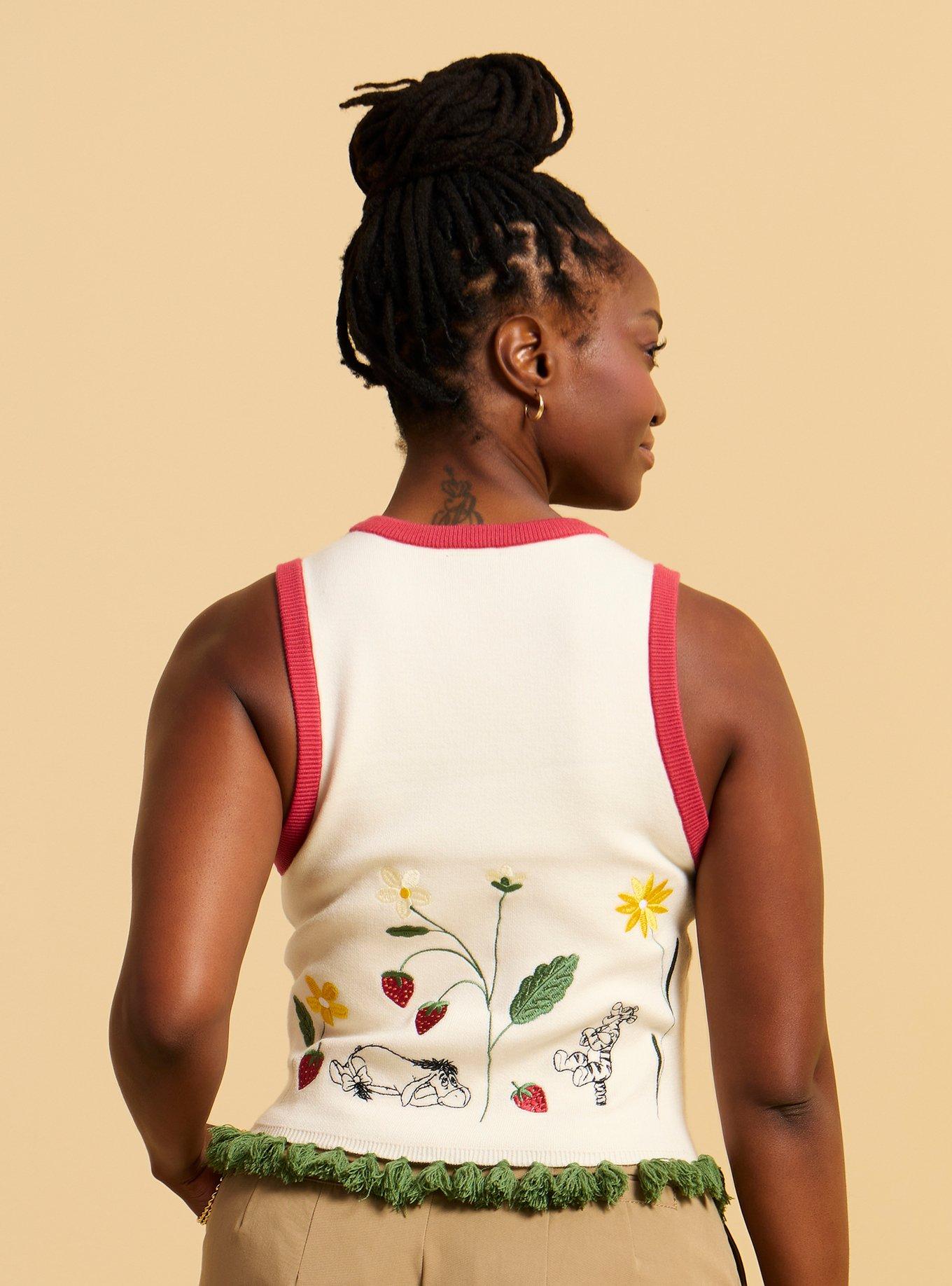 Disney Winnie The Pooh Floral Strawberry Crop Tank Top, , hi-res