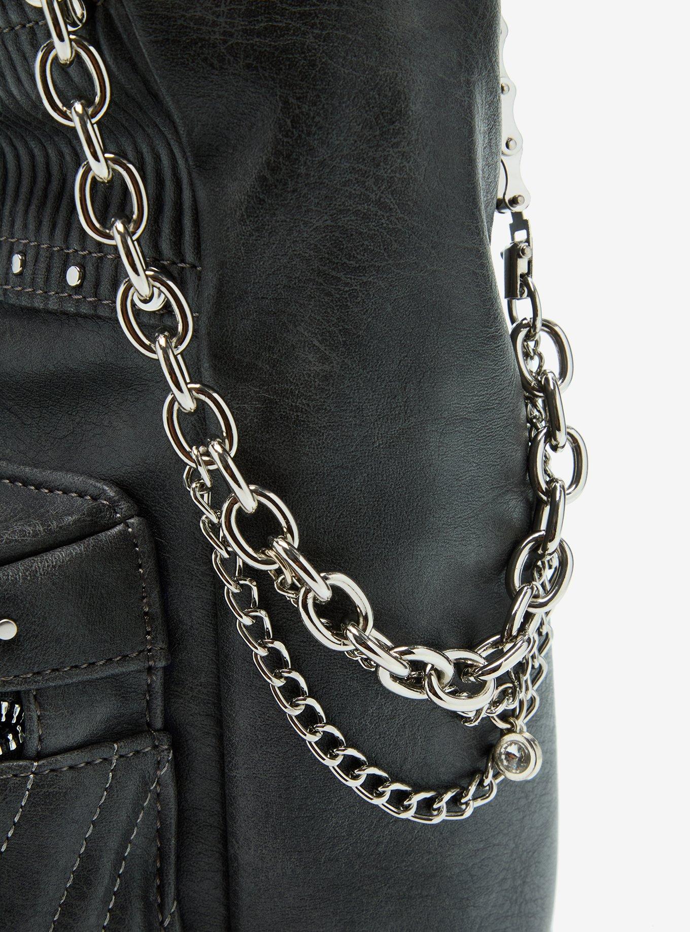Social Collision Multi-Chain Faux Leather Moto Hobo Bag, , hi-res
