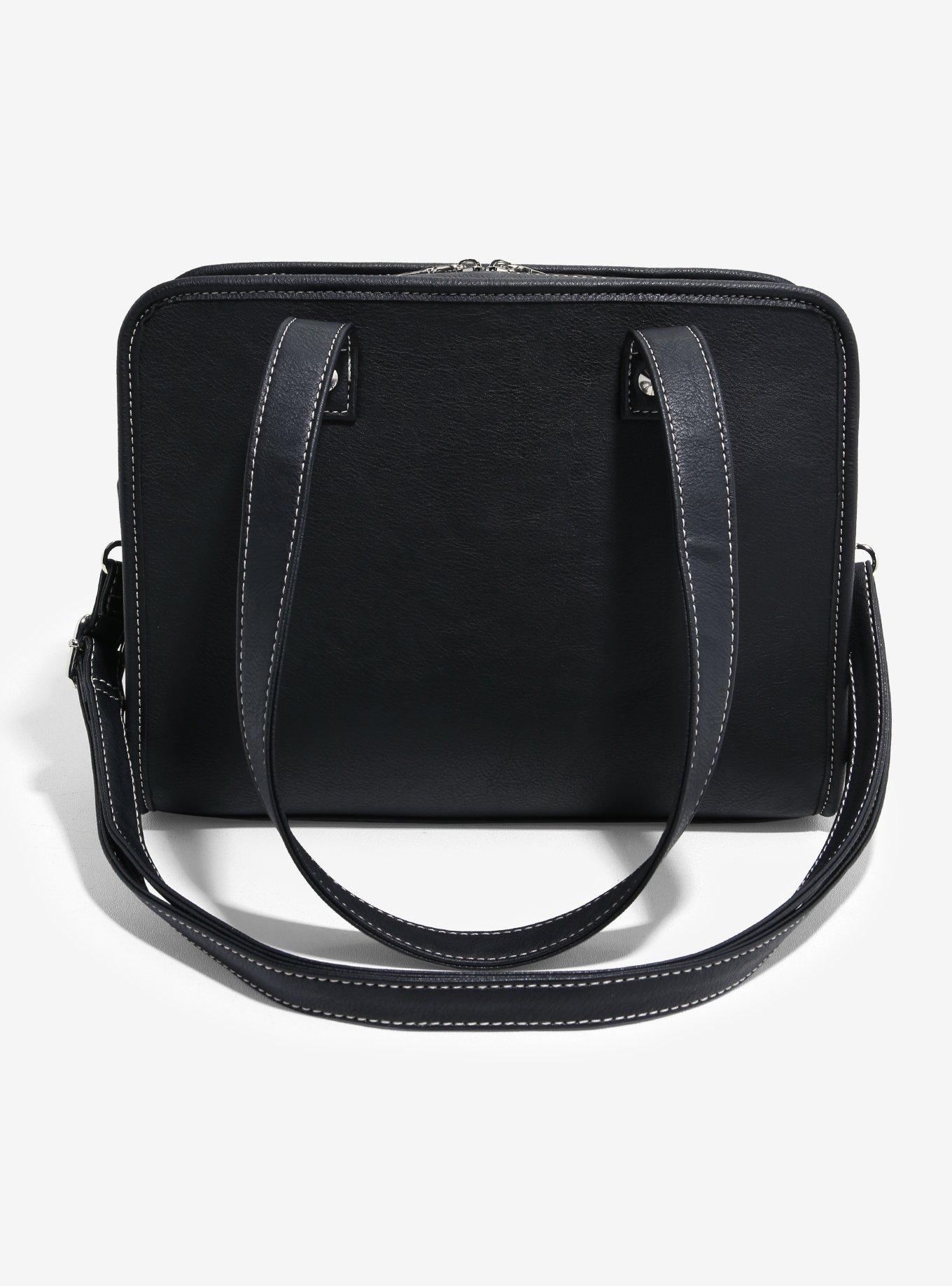 Social Collision Black Skeleton Charm Briefcase Shoulder Bag, , hi-res