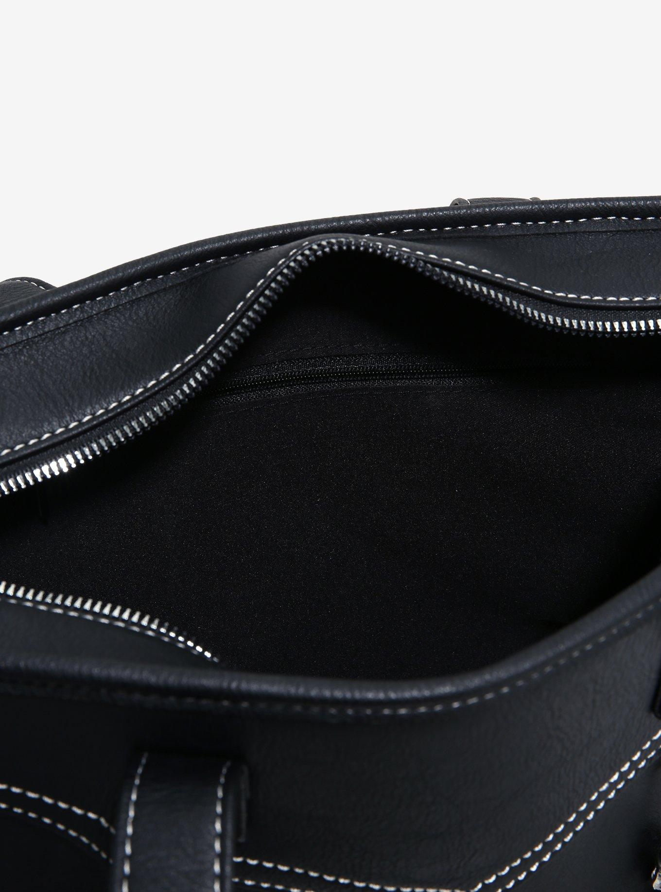 Social Collision Black Skeleton Charm Briefcase Shoulder Bag, , alternate
