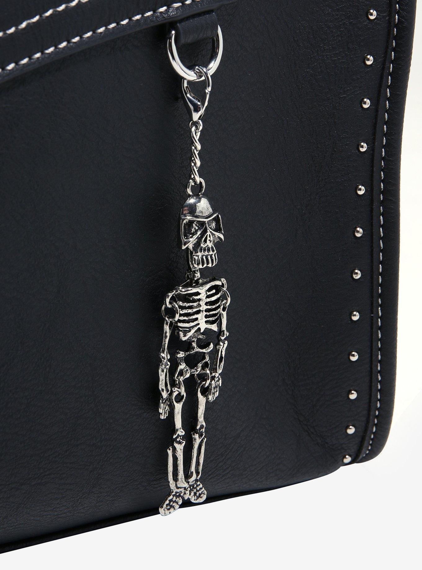 Social Collision Black Skeleton Charm Briefcase Shoulder Bag, , alternate