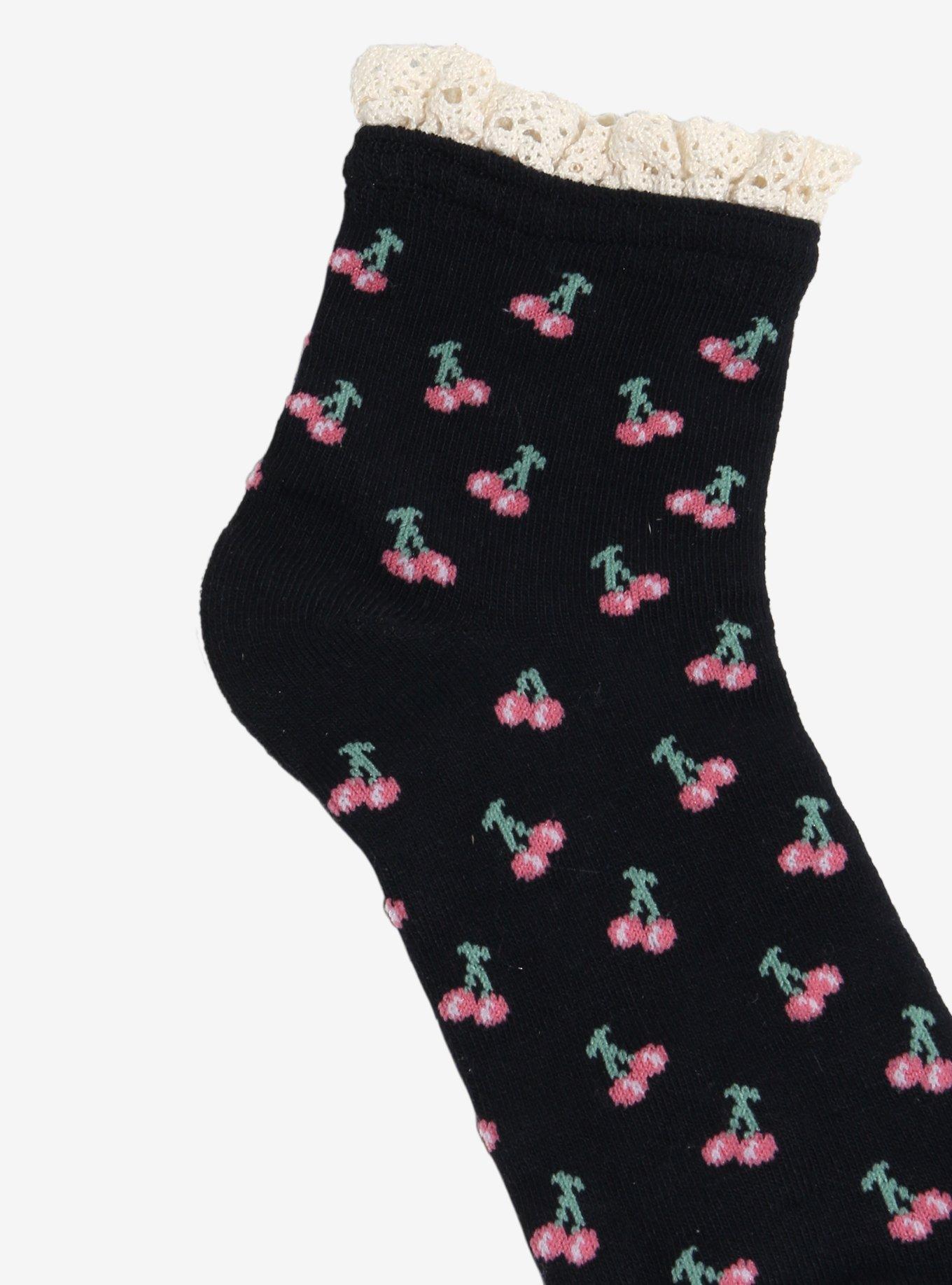 Cherry Ruffle Ankle Socks, , hi-res
