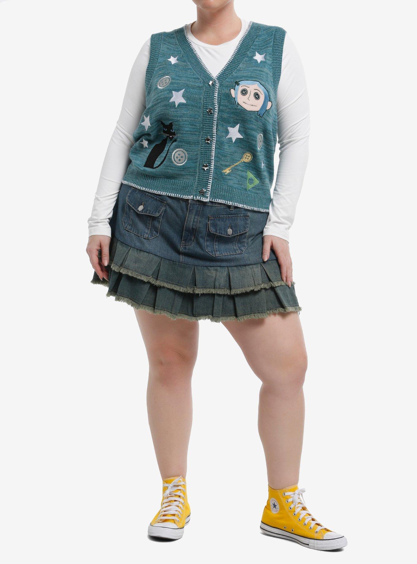 Coraline Icons Knit Girls Sweater Vest Plus Size, , hi-res