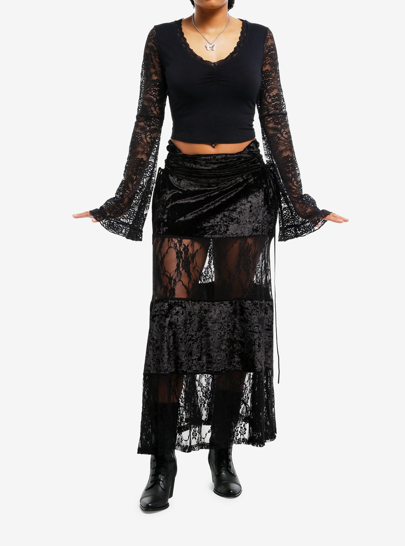Cosmic Aura Black Butterfly Lace Girls Bell Sleeve Top, BLACK, alternate