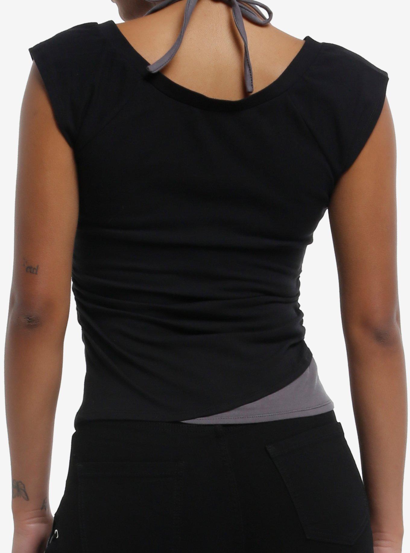 Black Winged Cross Rhinestone Twofer Halter Top, , hi-res