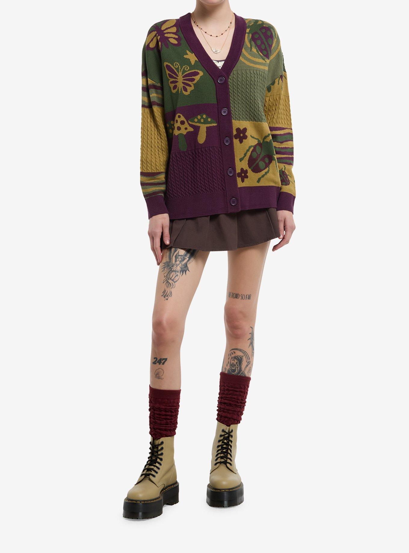 Thorn & Fable Grunge Bug Patchwork Girls Cardigan, , hi-res
