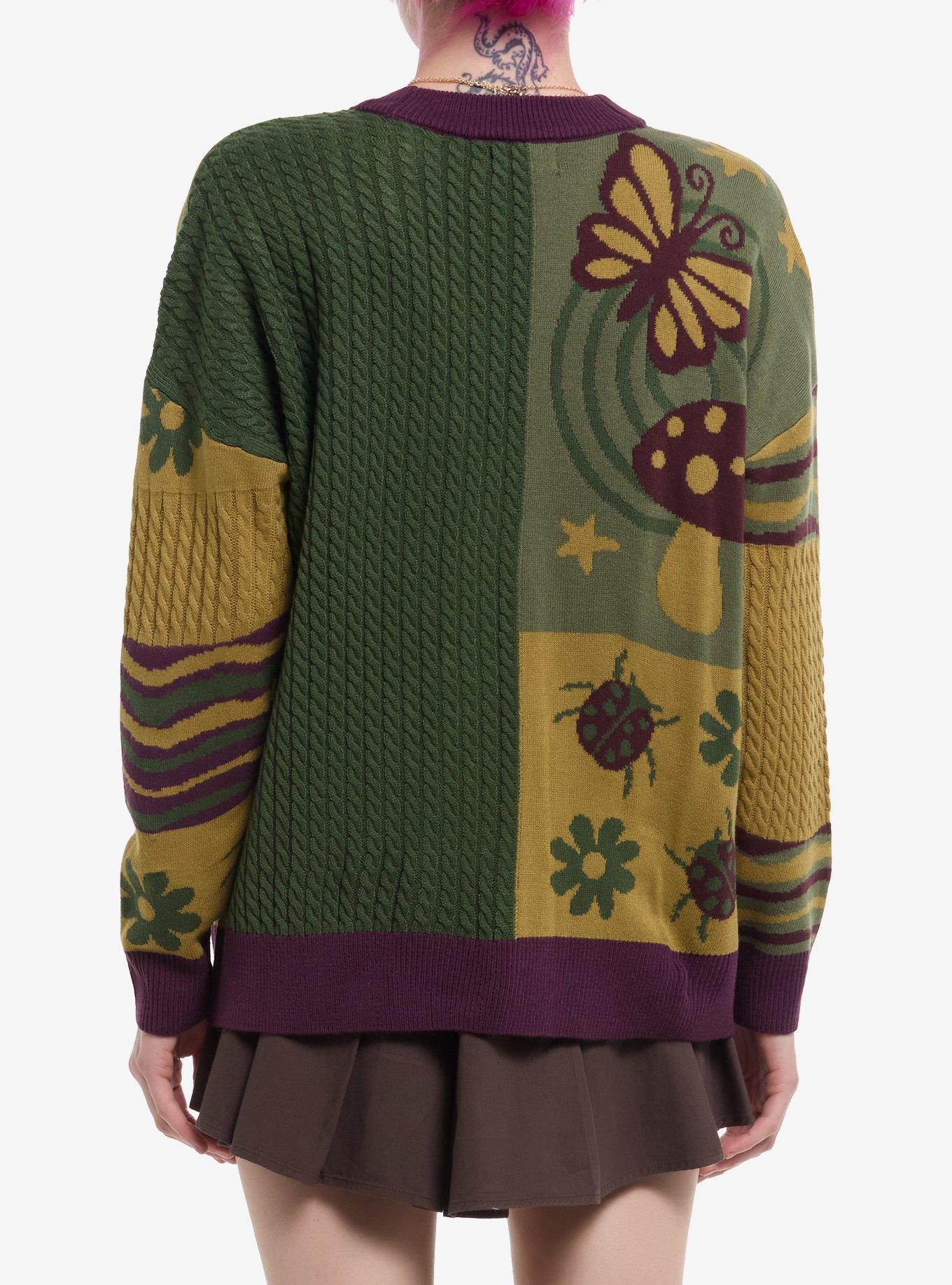 Thorn & Fable Grunge Bug Patchwork Girls Cardigan, PURPLE, alternate