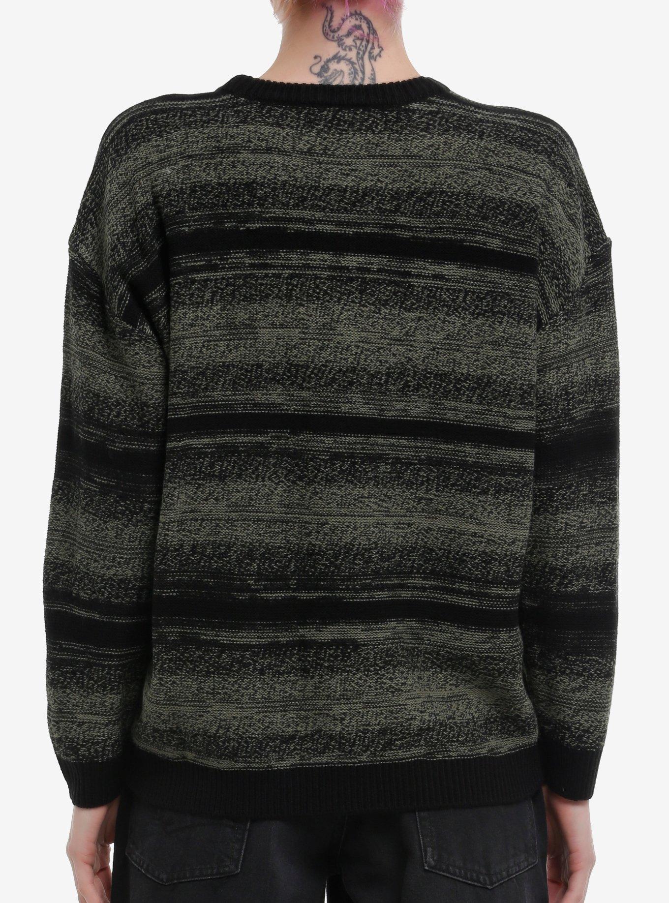 Social Collision Green & Black Stripe Girls Oversized Sweater, GREEN, alternate