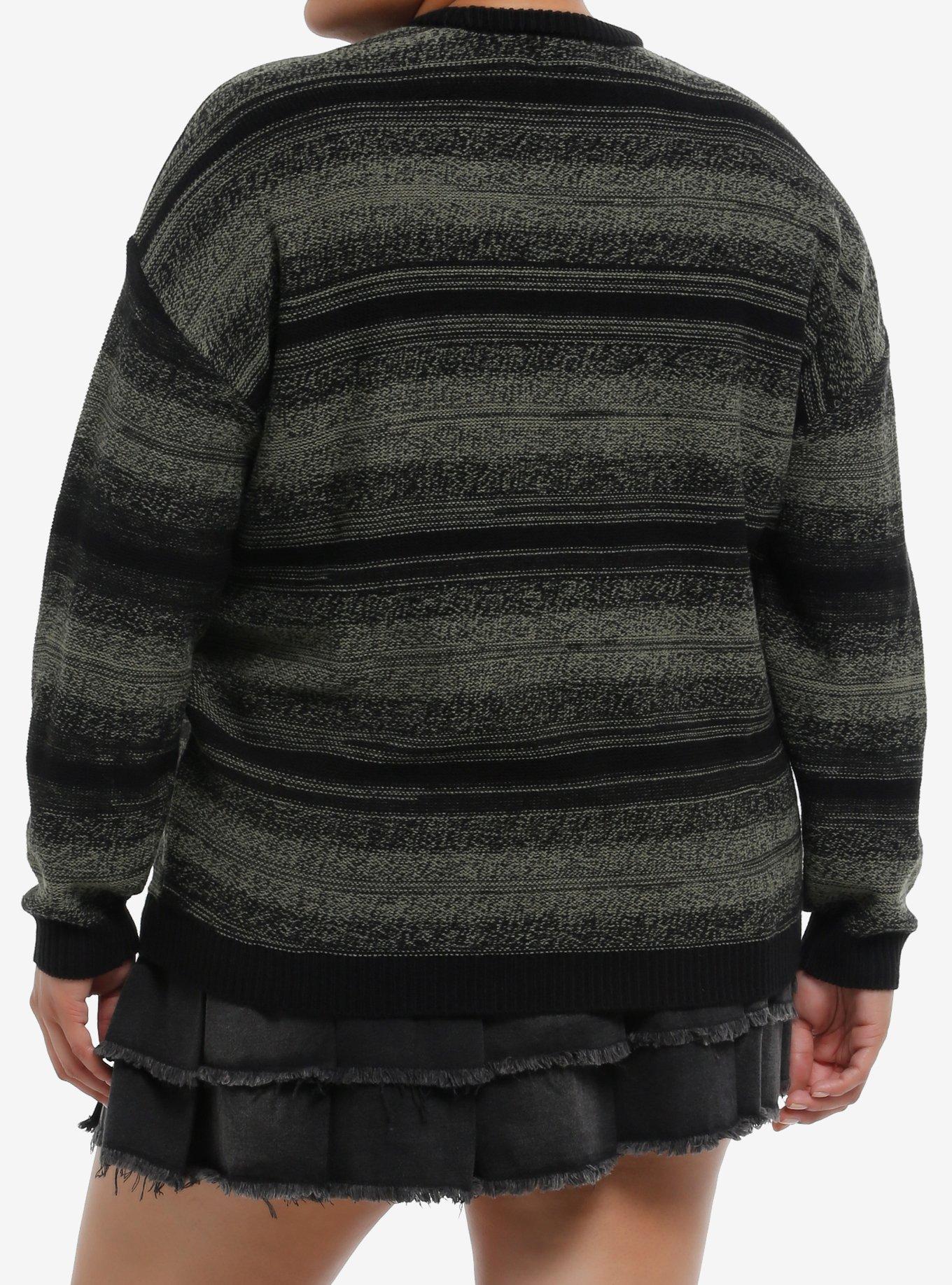 Social Collision Green & Black Stripe Girls Oversized Sweater Plus Size, GREEN, alternate