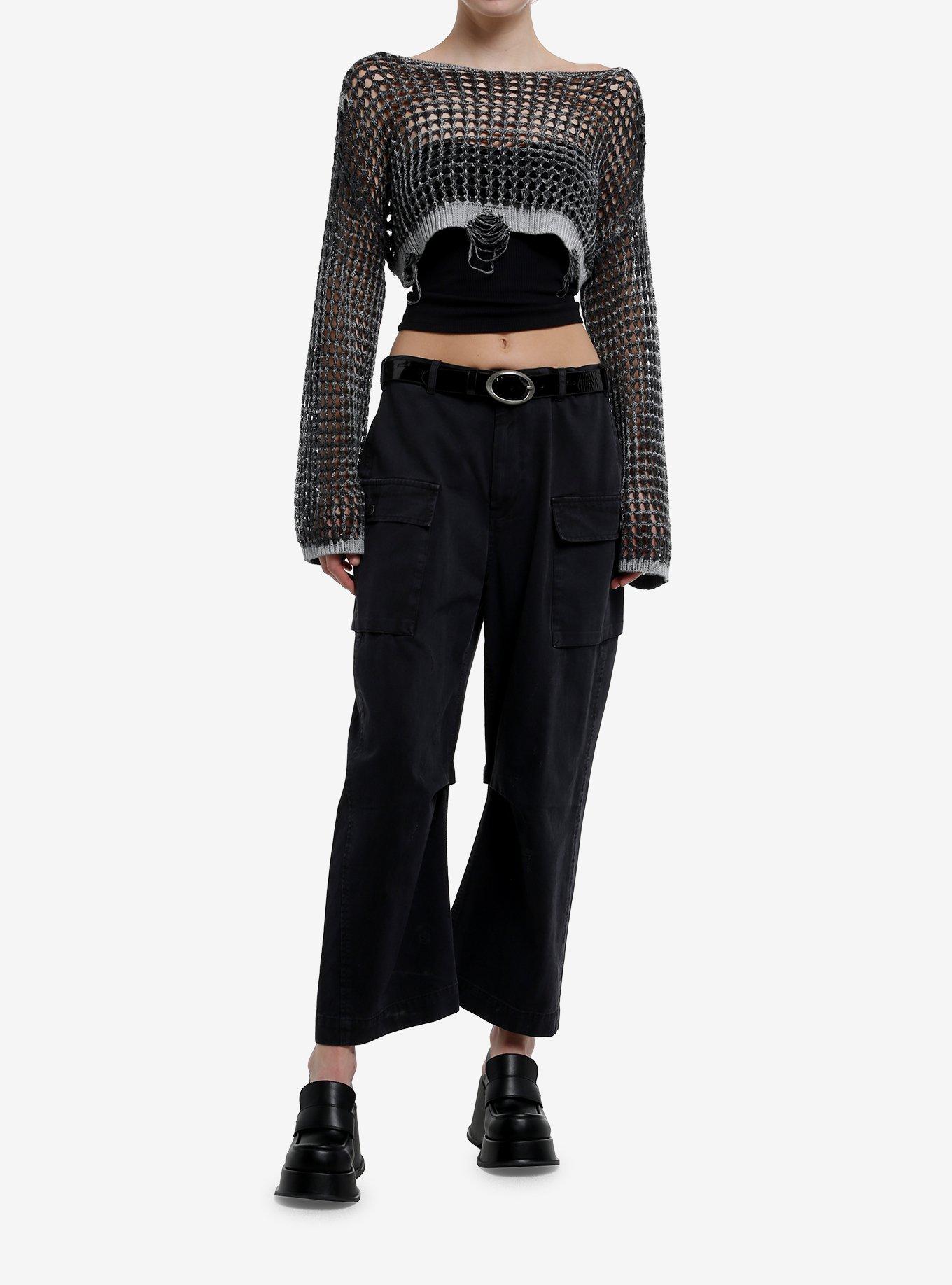 Black & Grey Destructed Knit Bolero Girls Crop Shrug, , hi-res