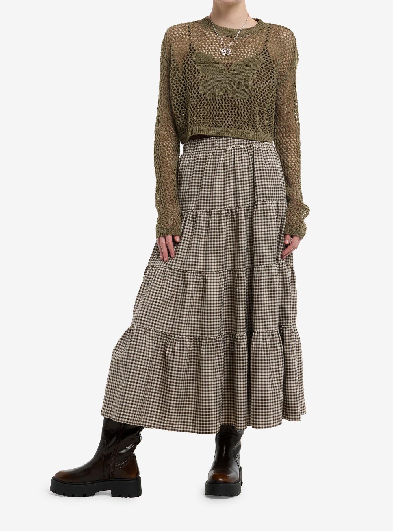 Thorn & Fable Olive Butterfly Open Knit Girls Crop Sweater, CREAM, alternate