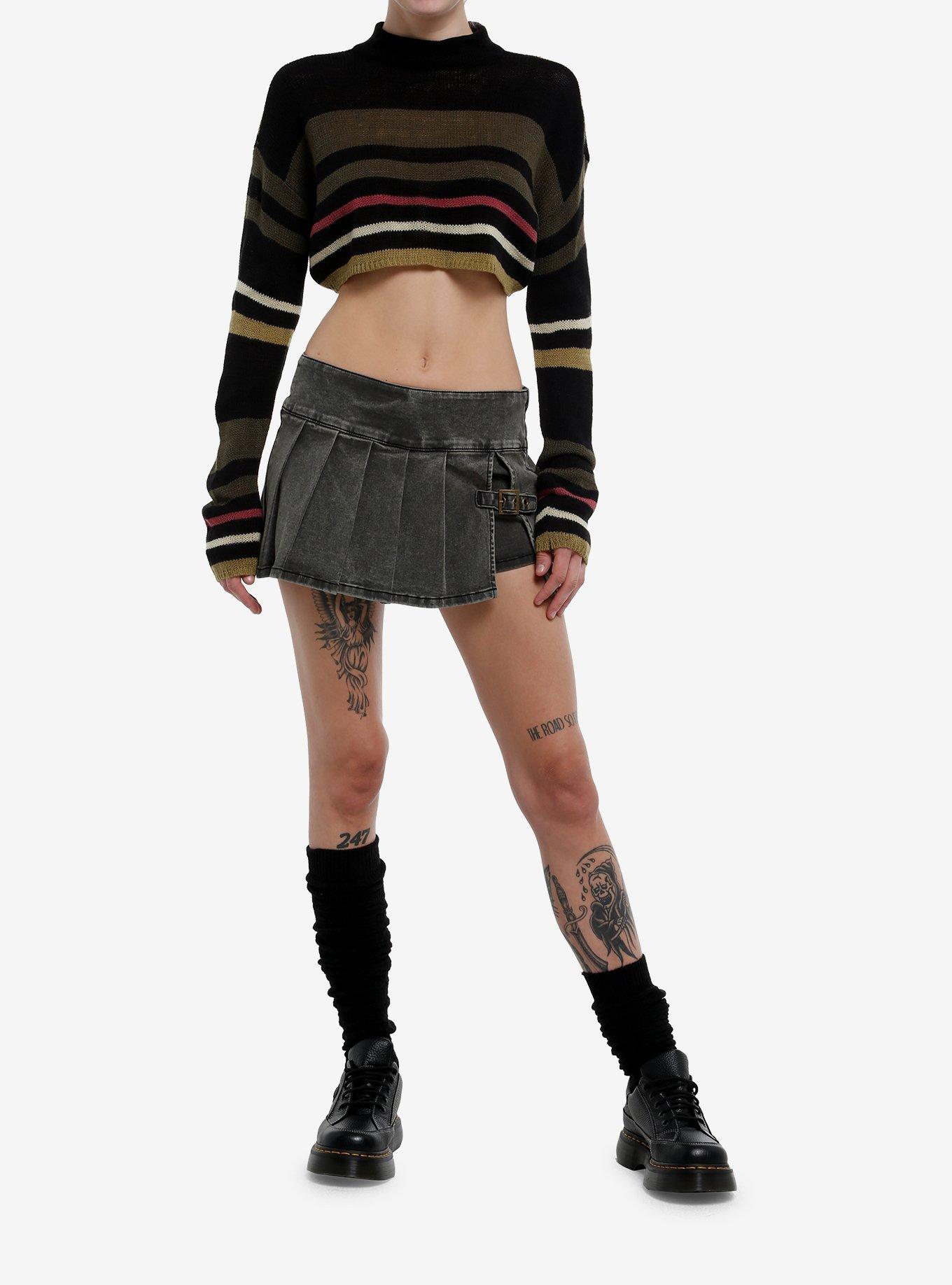 Black & Green Stripe Bolero Girls Crop Shrug, , hi-res