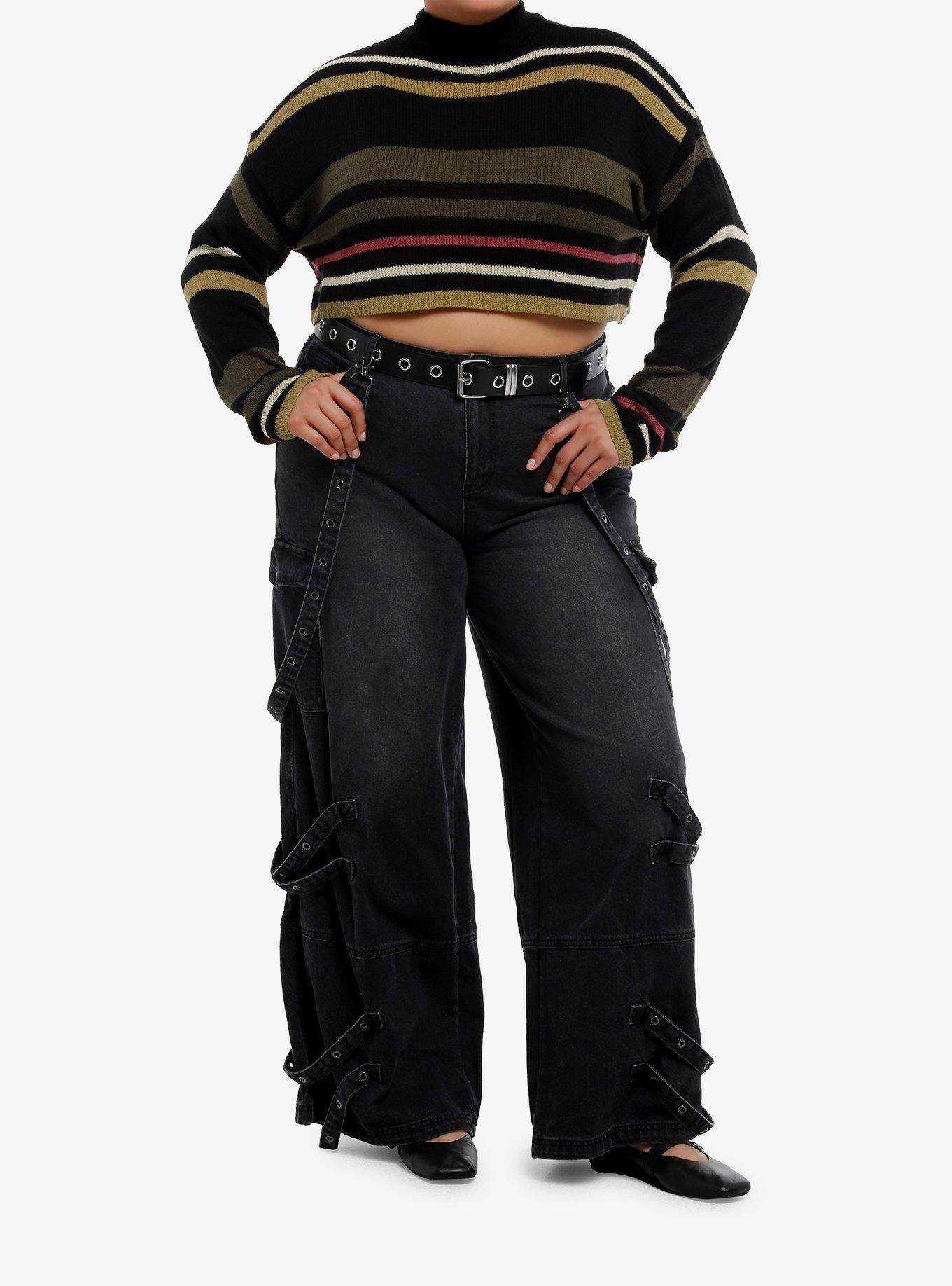 Black & Green Stripe Bolero Girls Crop Shrug Plus Size, , hi-res