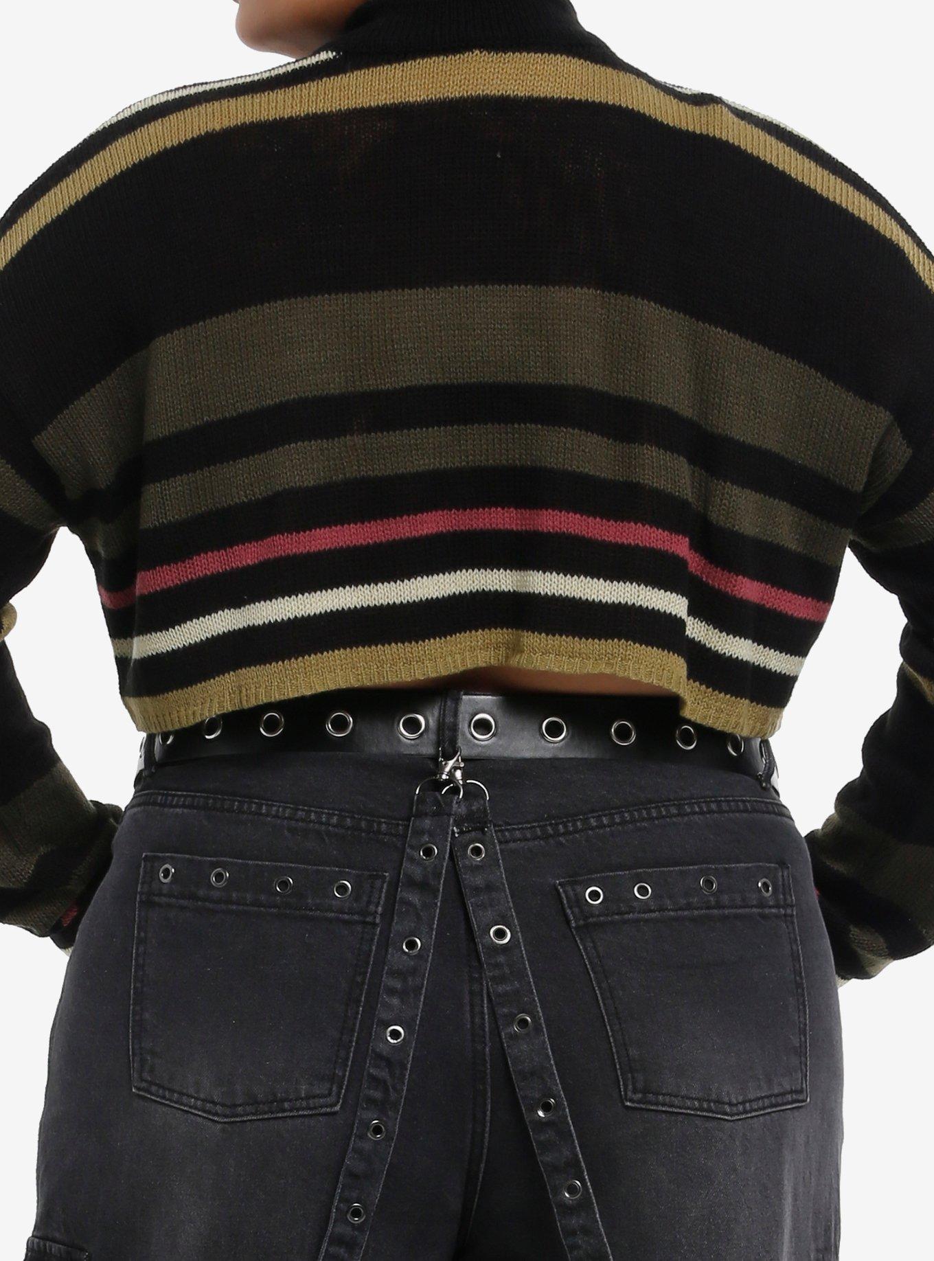 Black & Green Stripe Bolero Girls Crop Shrug Plus Size, MULTI, alternate