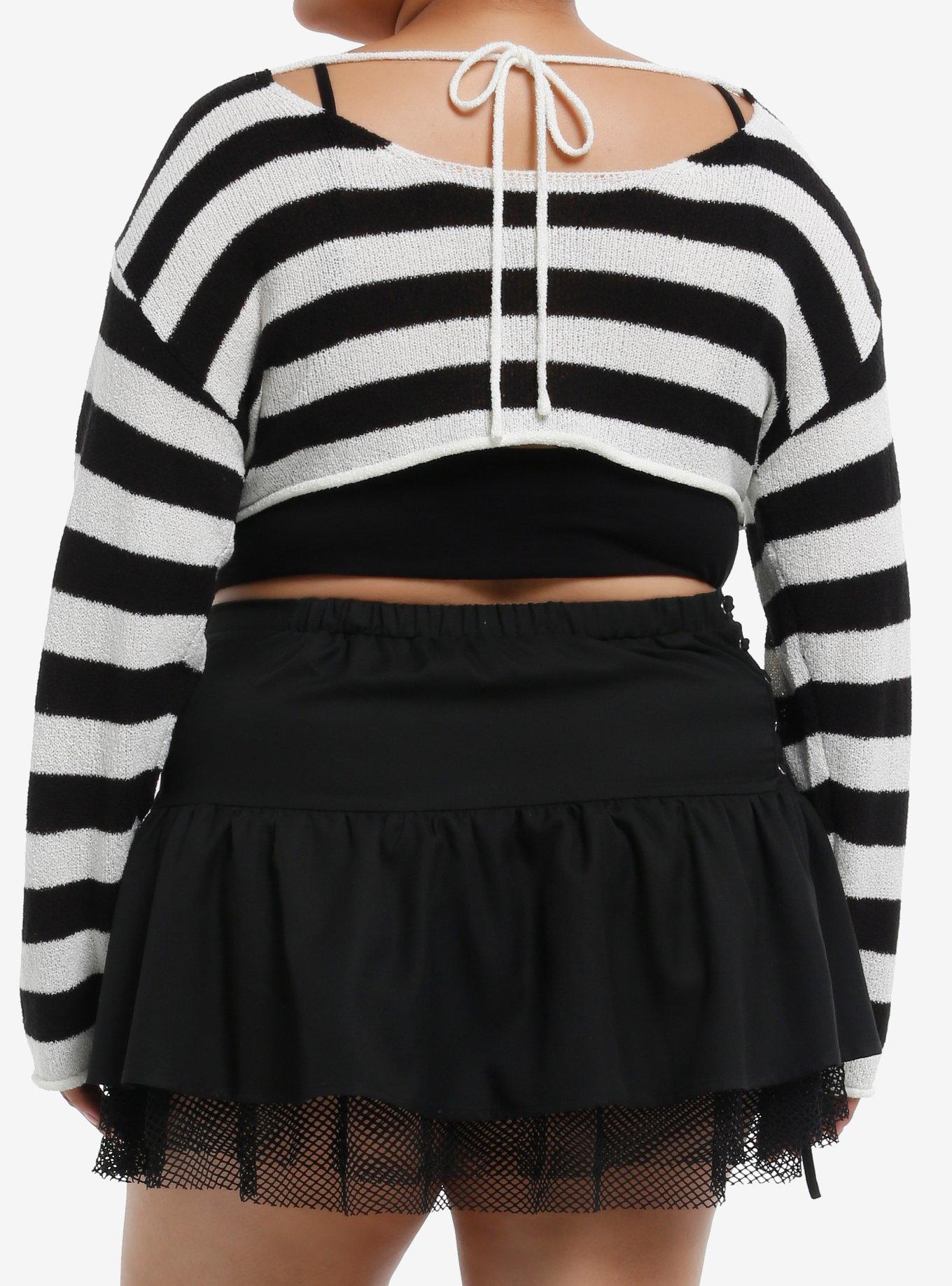 Black & White Stripe Bolero Girls Crop Shrug Plus Size, , hi-res