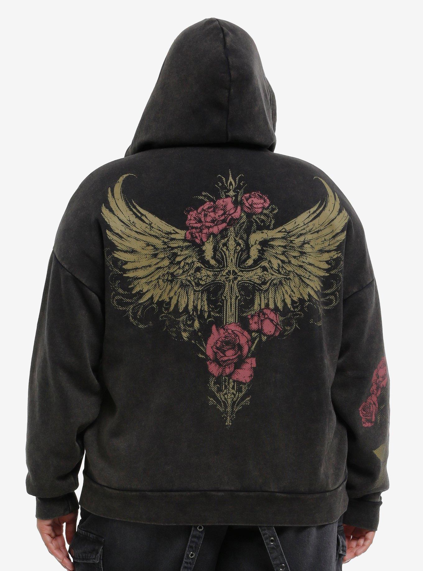 Rose Filigree Dreamer Mineral Wash Girls Hoodie Plus Size, GOLD, alternate