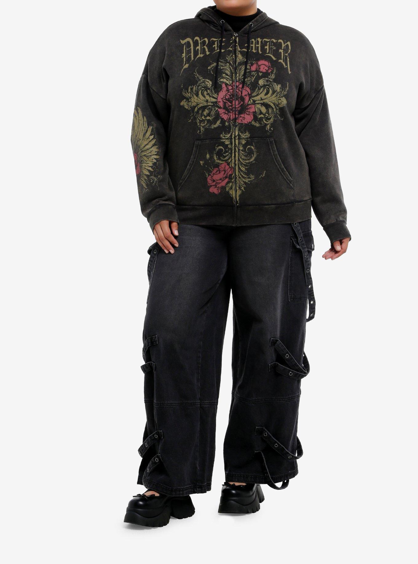 Rose Filigree Dreamer Mineral Wash Girls Hoodie Plus Size, GOLD, alternate