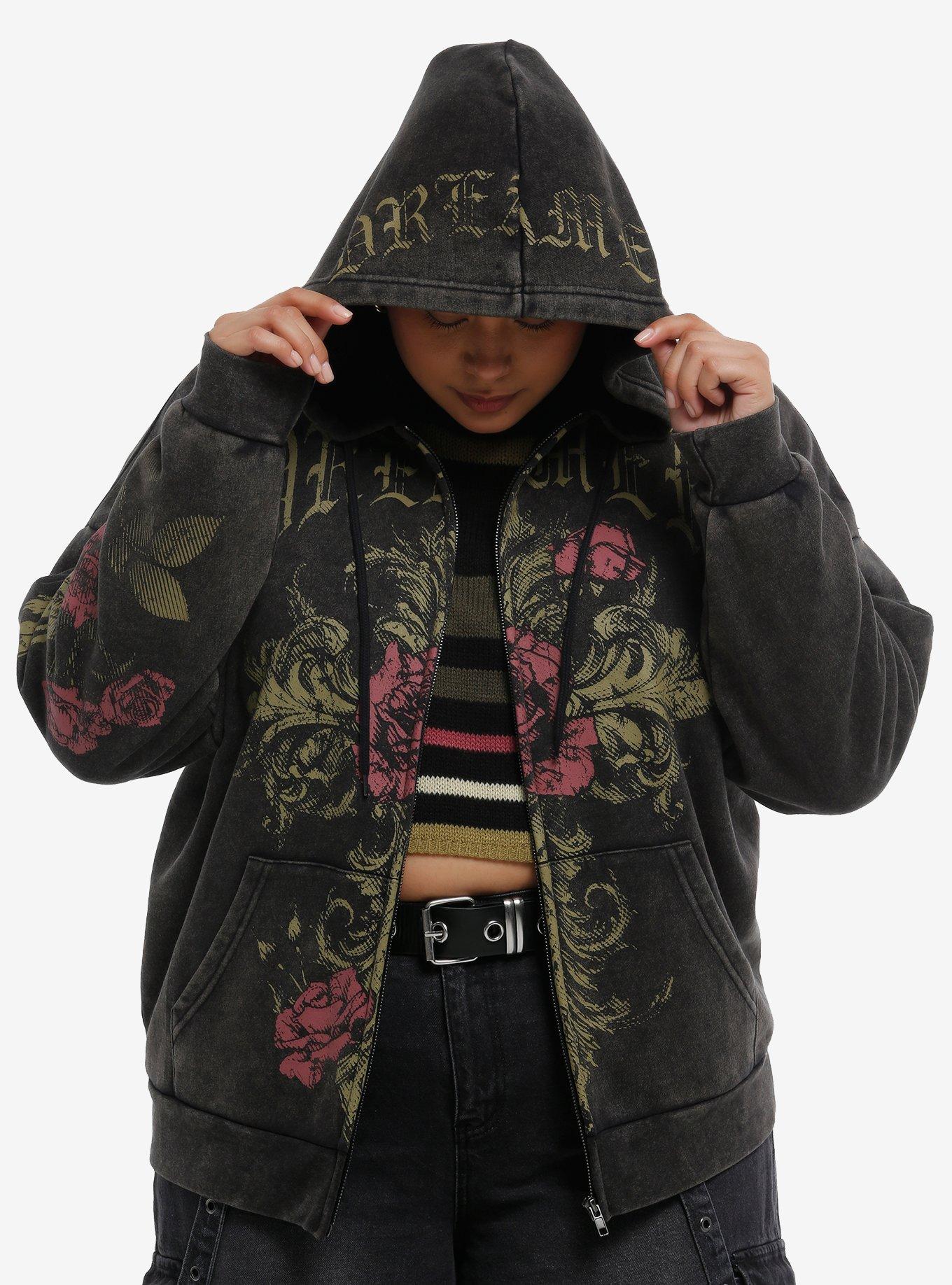Rose Filigree Dreamer Mineral Wash Girls Hoodie Plus Size, GOLD, alternate