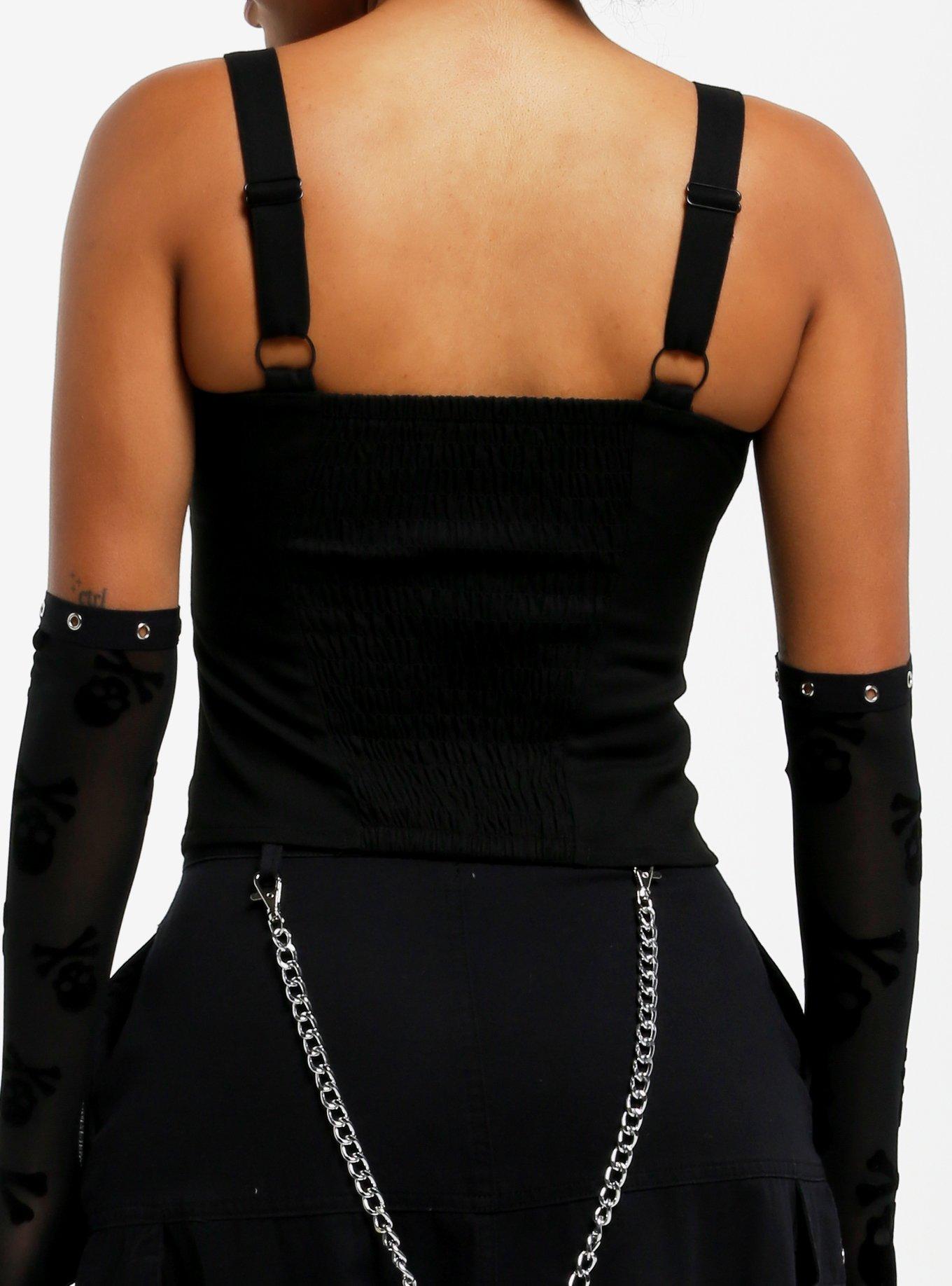 Skull Polka Dot Mesh Corset Girls Tank Top, RED, alternate