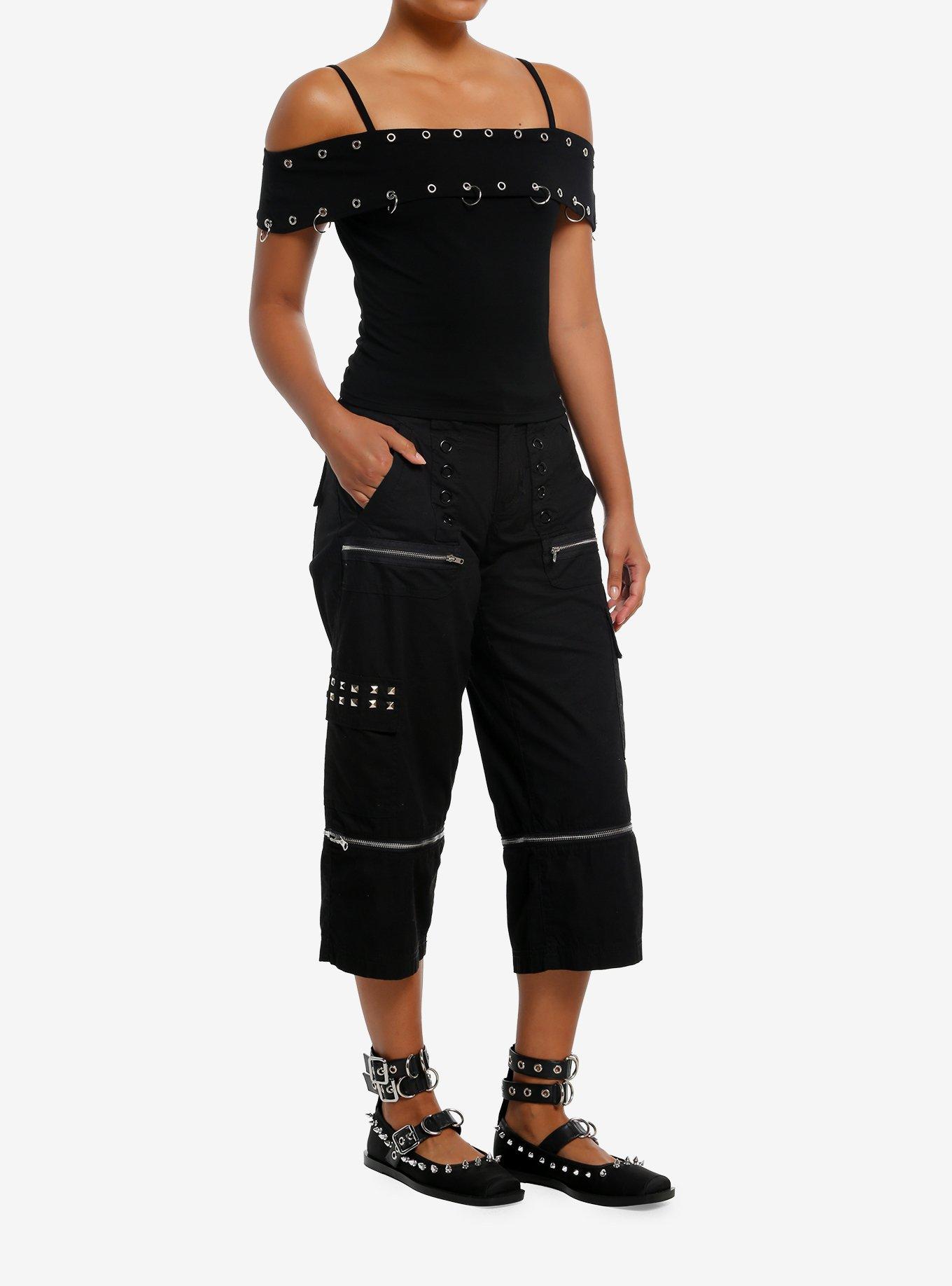 Black Grommet & Hardware Girls Cold-Shoulder Top, , hi-res