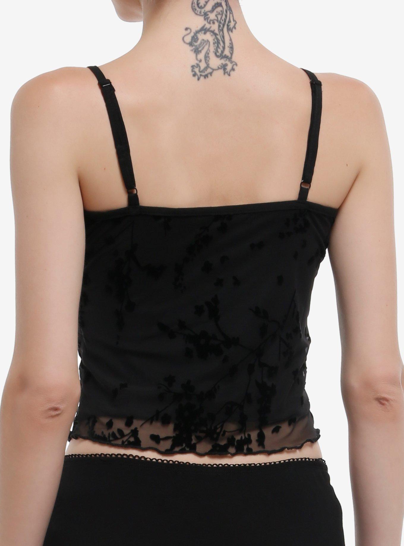 Black Flocked Floral Star Charm Girls Cami, BLACK, alternate