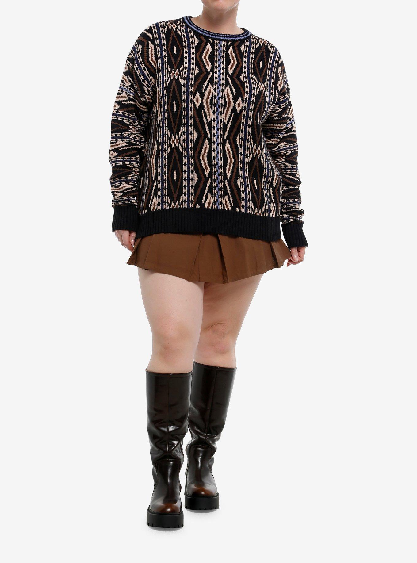 Thorn & Fable Brown Grandpa Knit Girls Sweater Plus Size, , hi-res