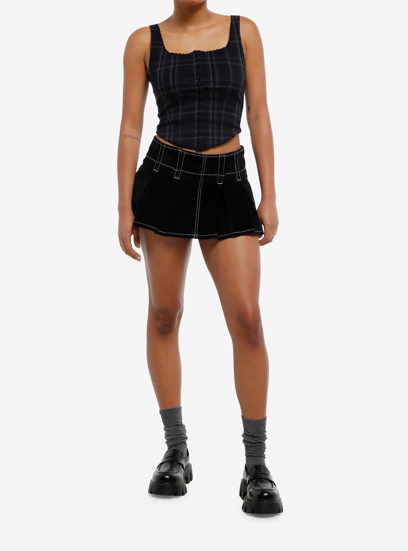 Black & Brown Plaid Corset Girls Tank Top, , hi-res