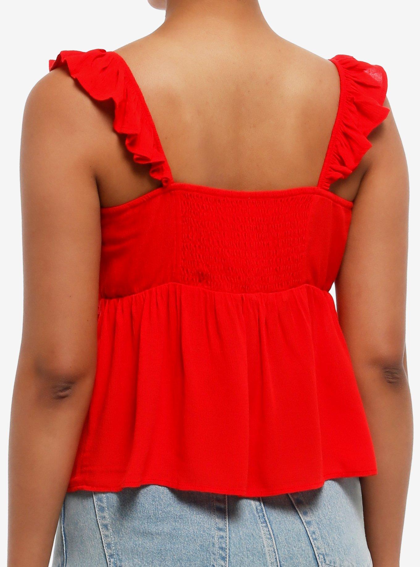 Red Ruffle Babydoll Girls Tank Top, RED, alternate