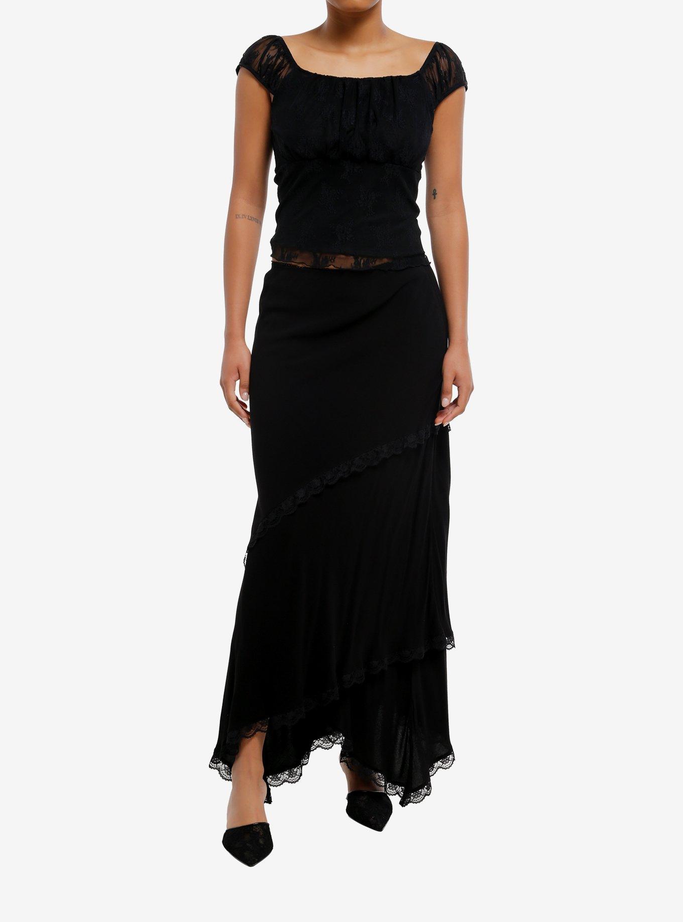 Cosmic Aura Black Floral Lace Girls Crop Top, BLACK, alternate