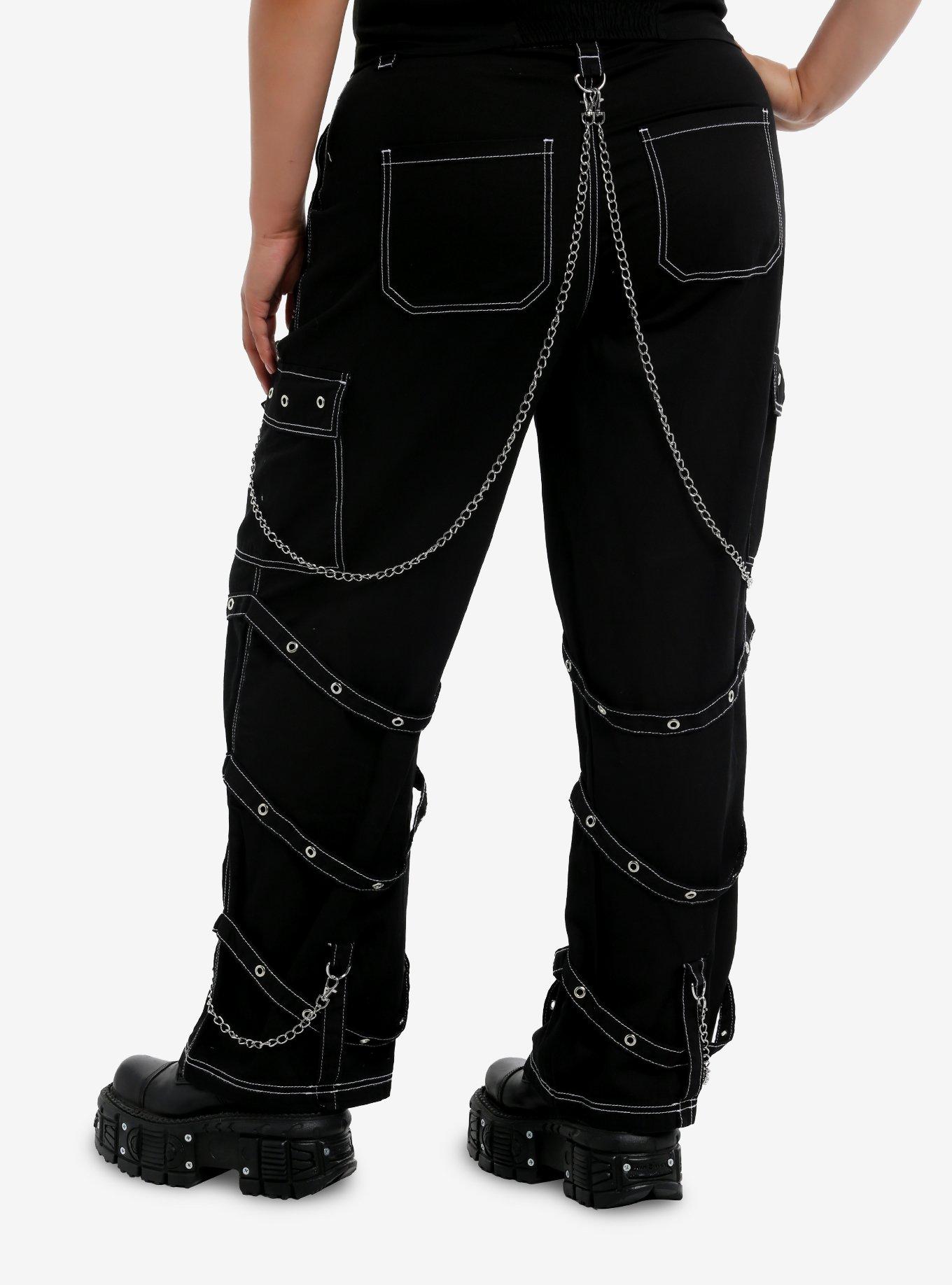 Black Grommet Hardware Contrast Carpenter Pants Plus Size, , hi-res