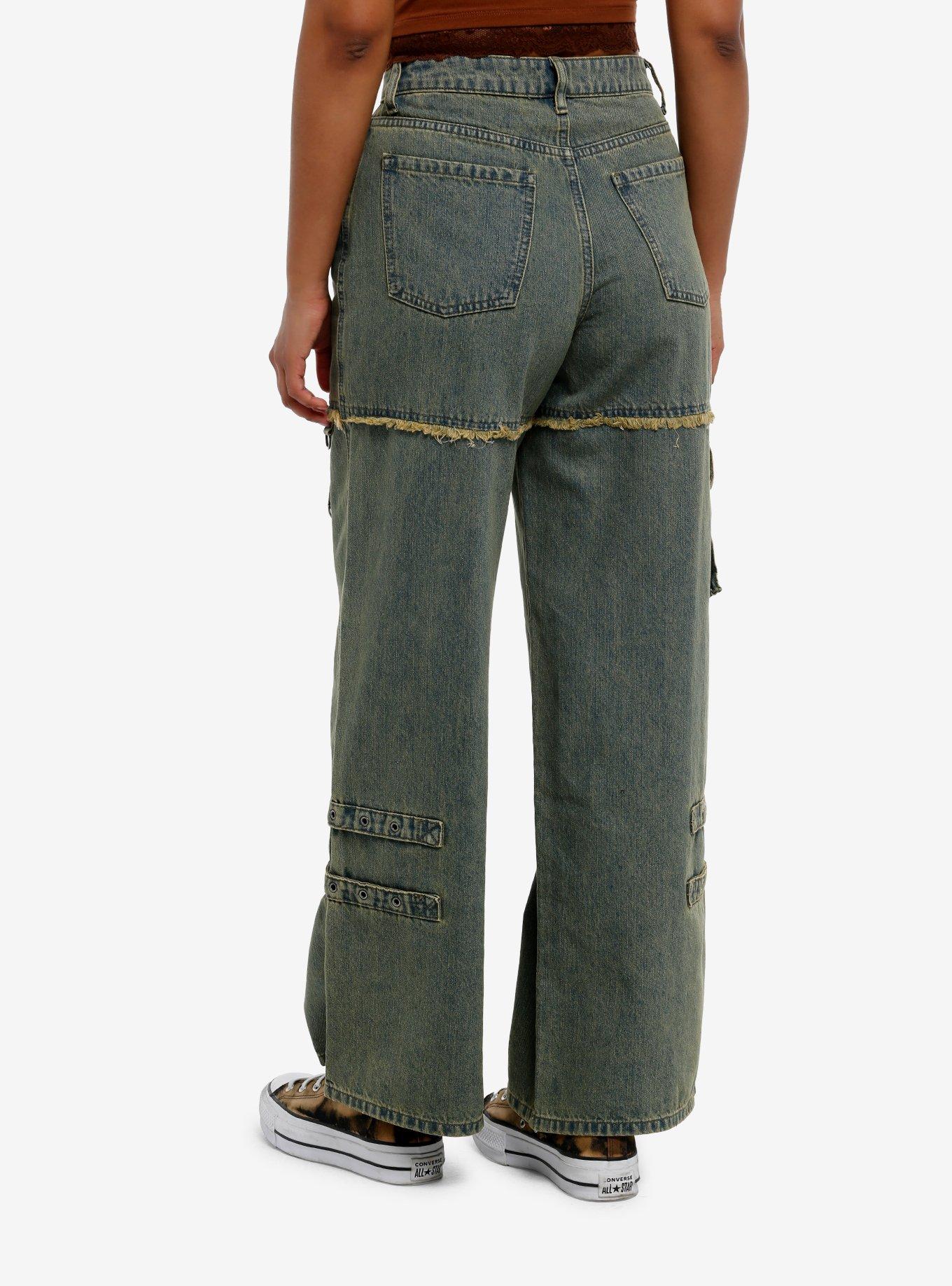 Social Collision Vintage Wash Frayed Seams Wide Leg Jeans, , hi-res