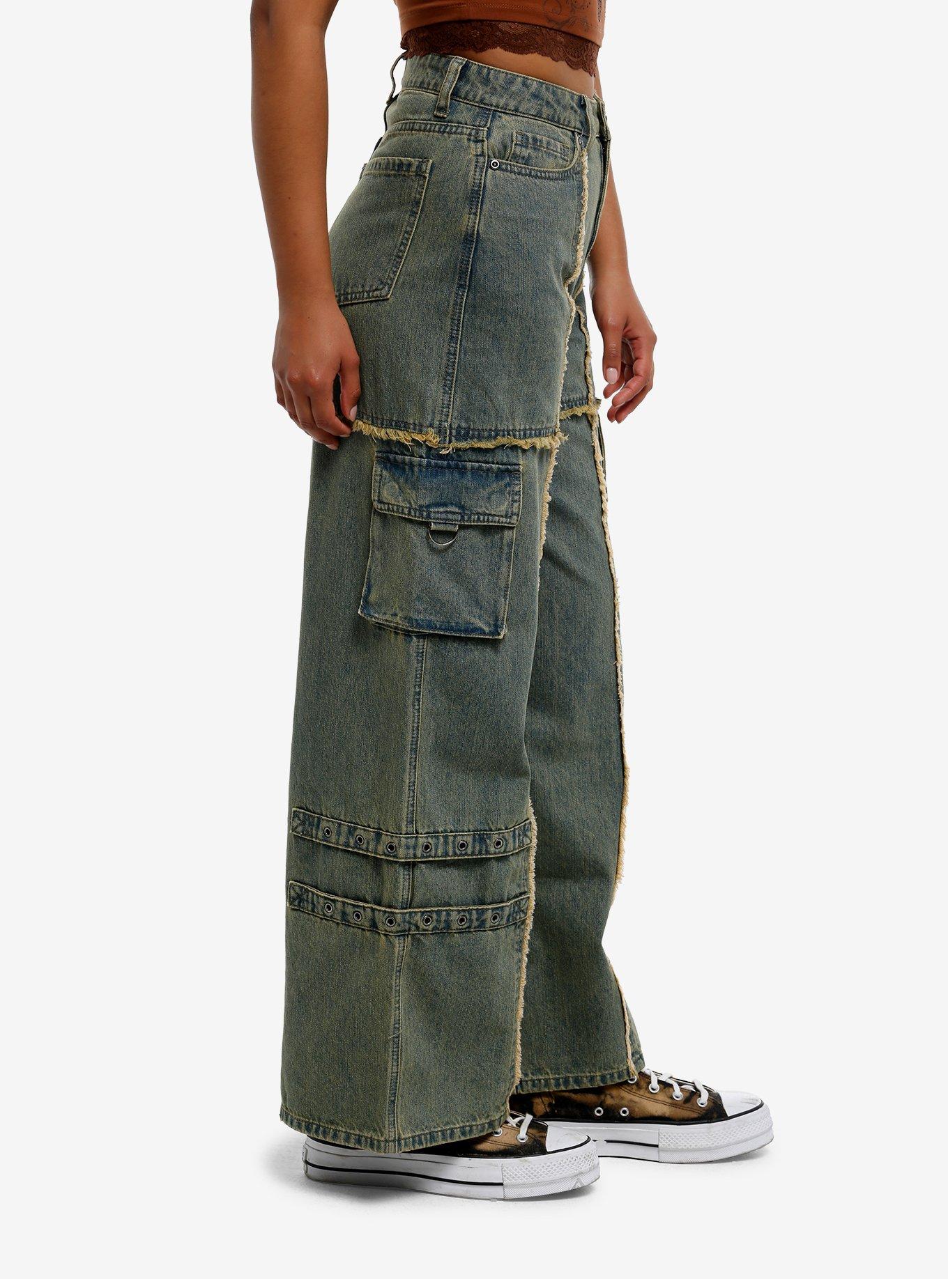 Social Collision Vintage Wash Frayed Seams Wide Leg Jeans, BLACK, alternate