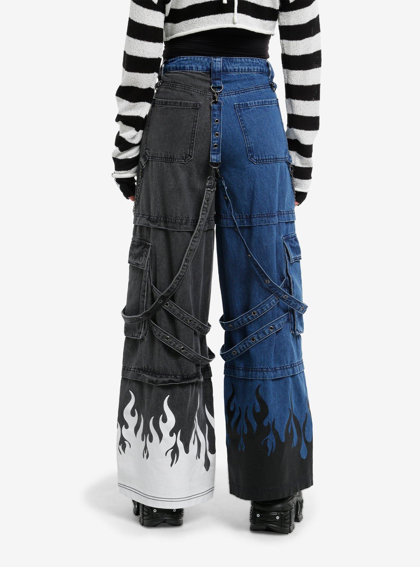 Flame Suspender Split Cargo Jeans, , hi-res