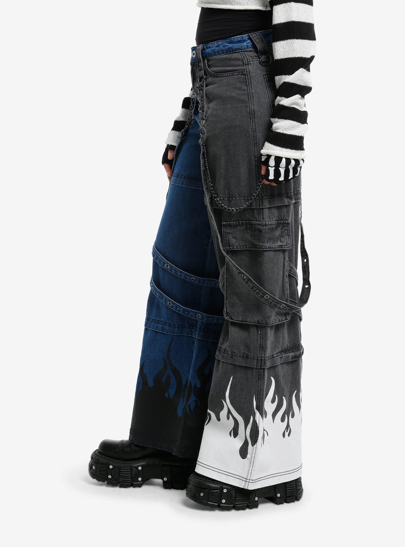 Flame Suspender Split Cargo Jeans, BLUE, alternate