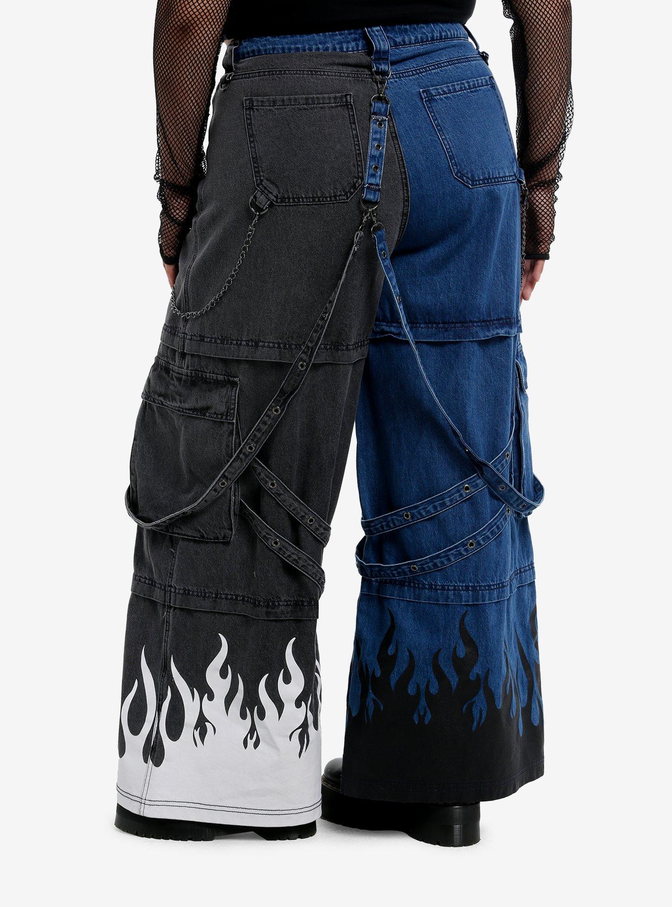 Flame Suspender Split Cargo Jeans Plus Size, , hi-res