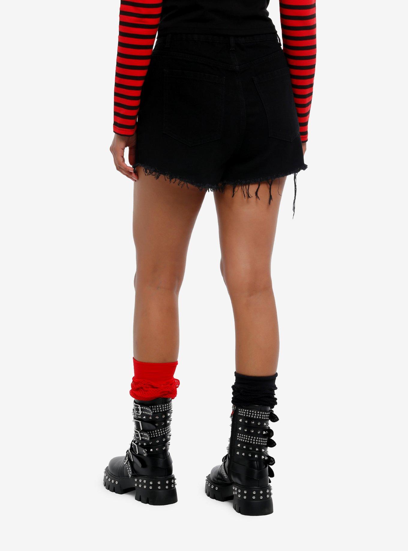 Social Collision Pyramid Stud Split High-Rise Shorts, , hi-res