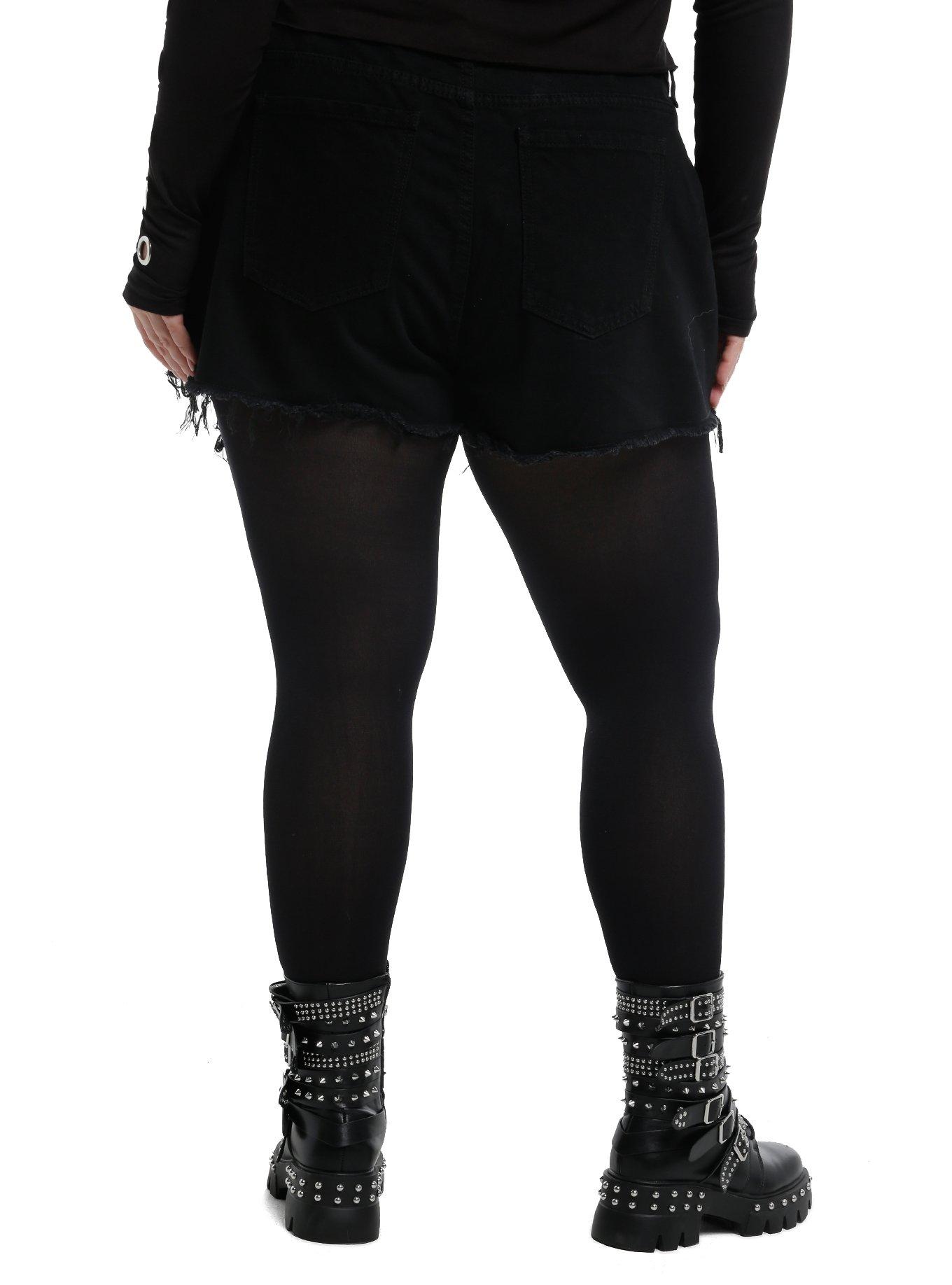 Social Collision Pyramid Stud Split High-Rise Shorts Plus Size, , hi-res