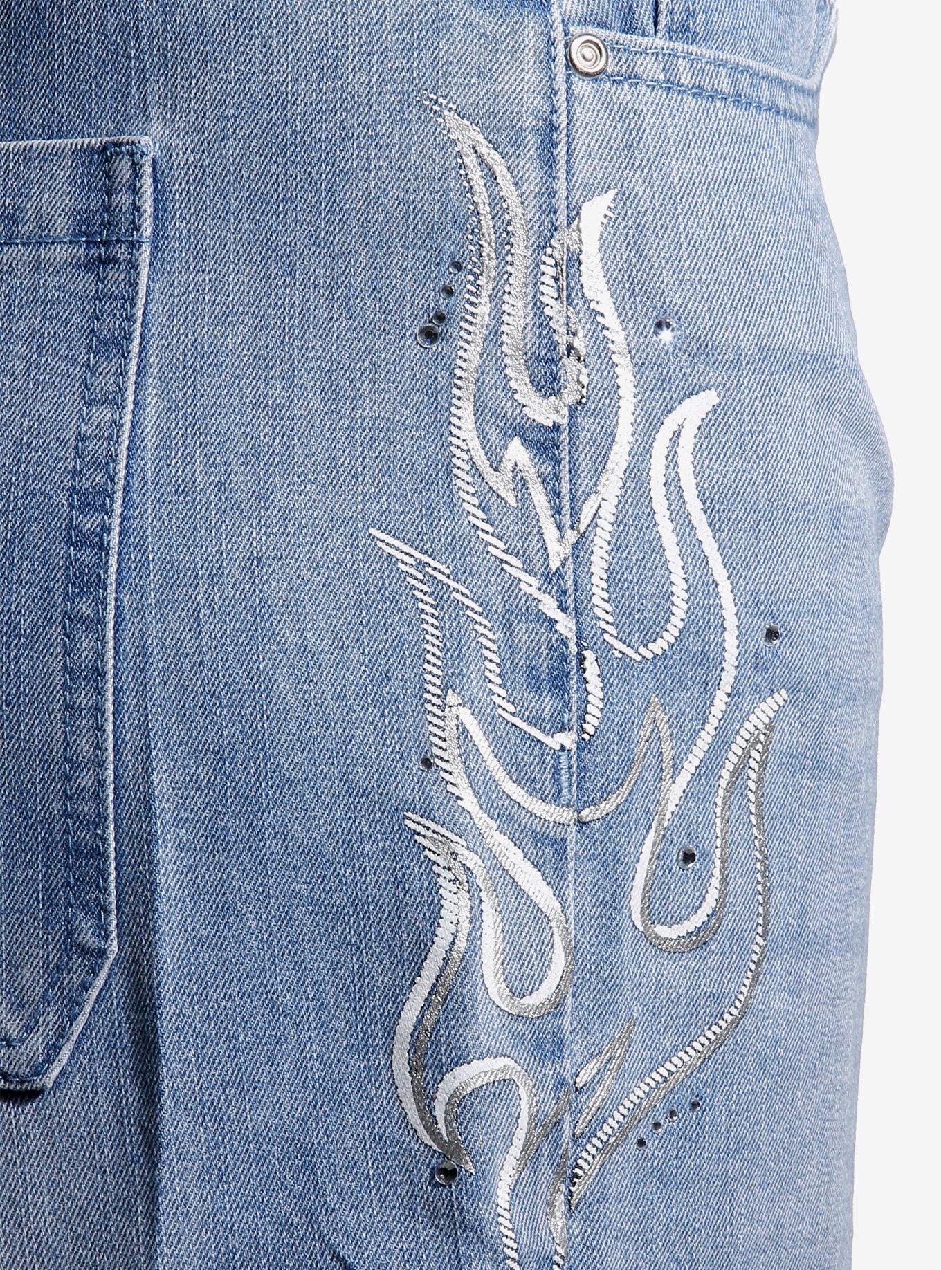 Light Indigo White & Silver Flames Cargo Jorts, INDIGO, alternate