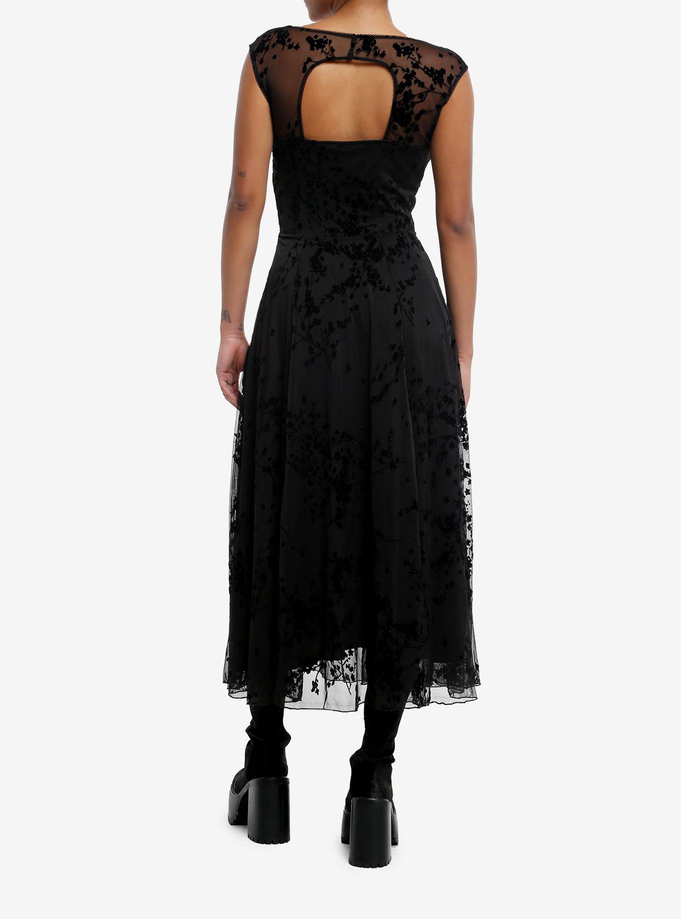 Cosmic Aura Black Floral Mesh Maxi Dress, , hi-res