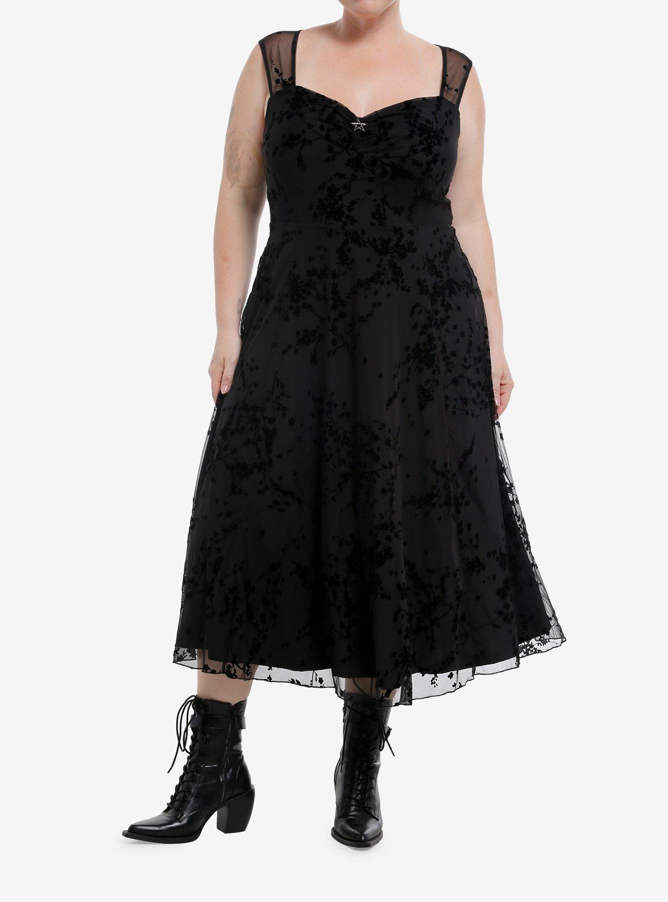 Cosmic Aura Black Floral Mesh Maxi Dress Plus Size, , hi-res