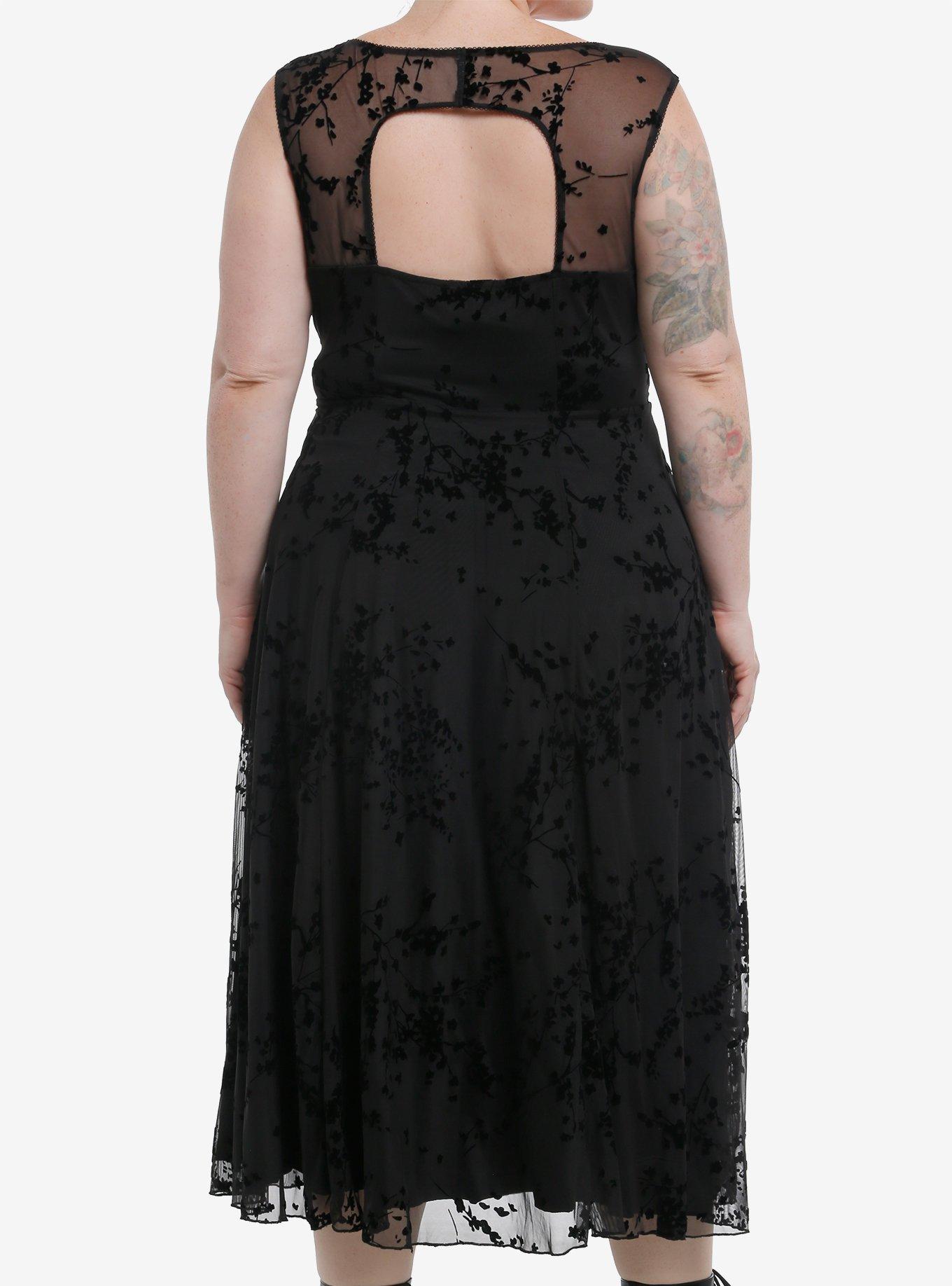 Cosmic Aura Black Floral Mesh Maxi Dress Plus Size, BLACK, alternate