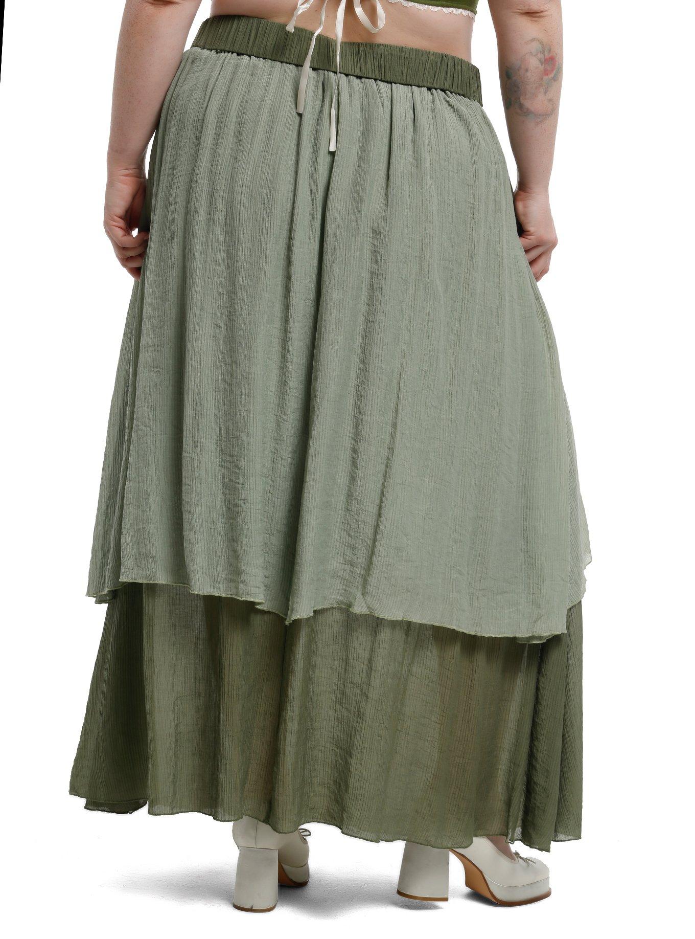 Thorn & Fable Green Moth Layered Midi Skirt Plus Size, , hi-res