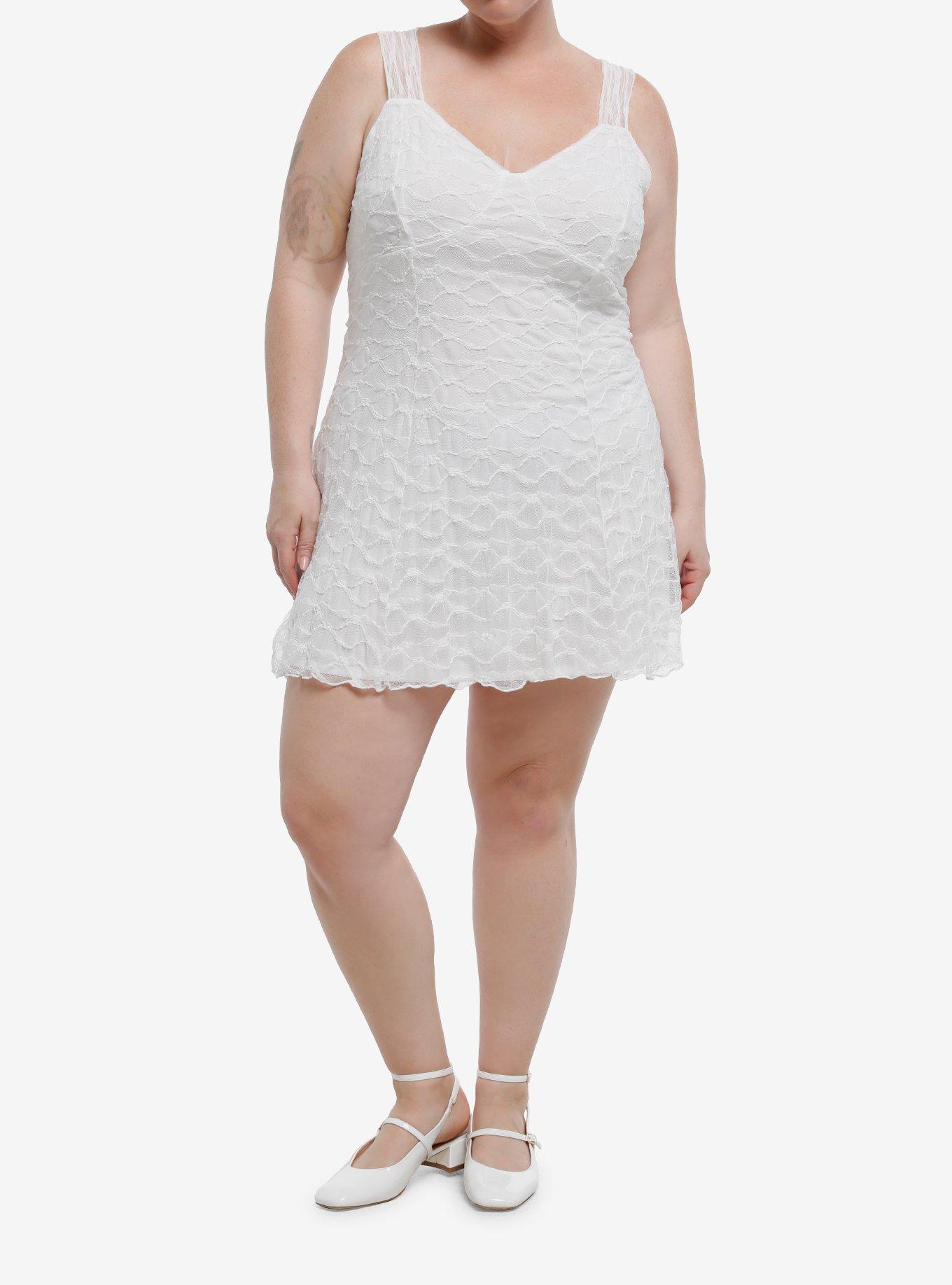 White Lace Fit & Flare Mini Dress Plus Size, , hi-res