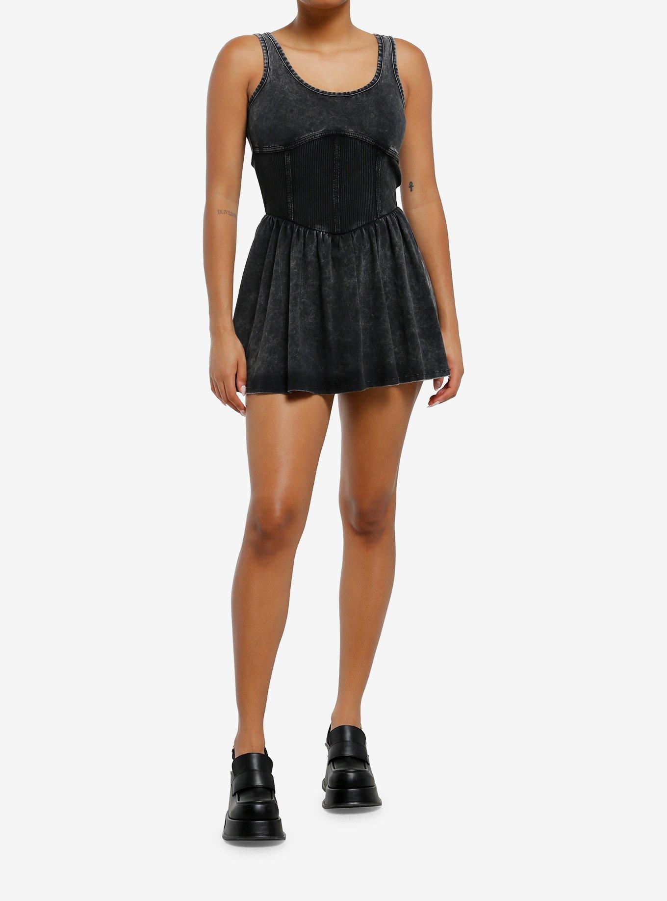 Washed Black Corset Tank Dress, , hi-res
