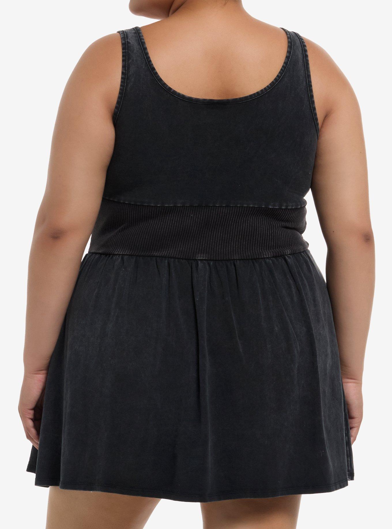 Washed Black Corset Tank Dress Plus Size, BLACK, alternate
